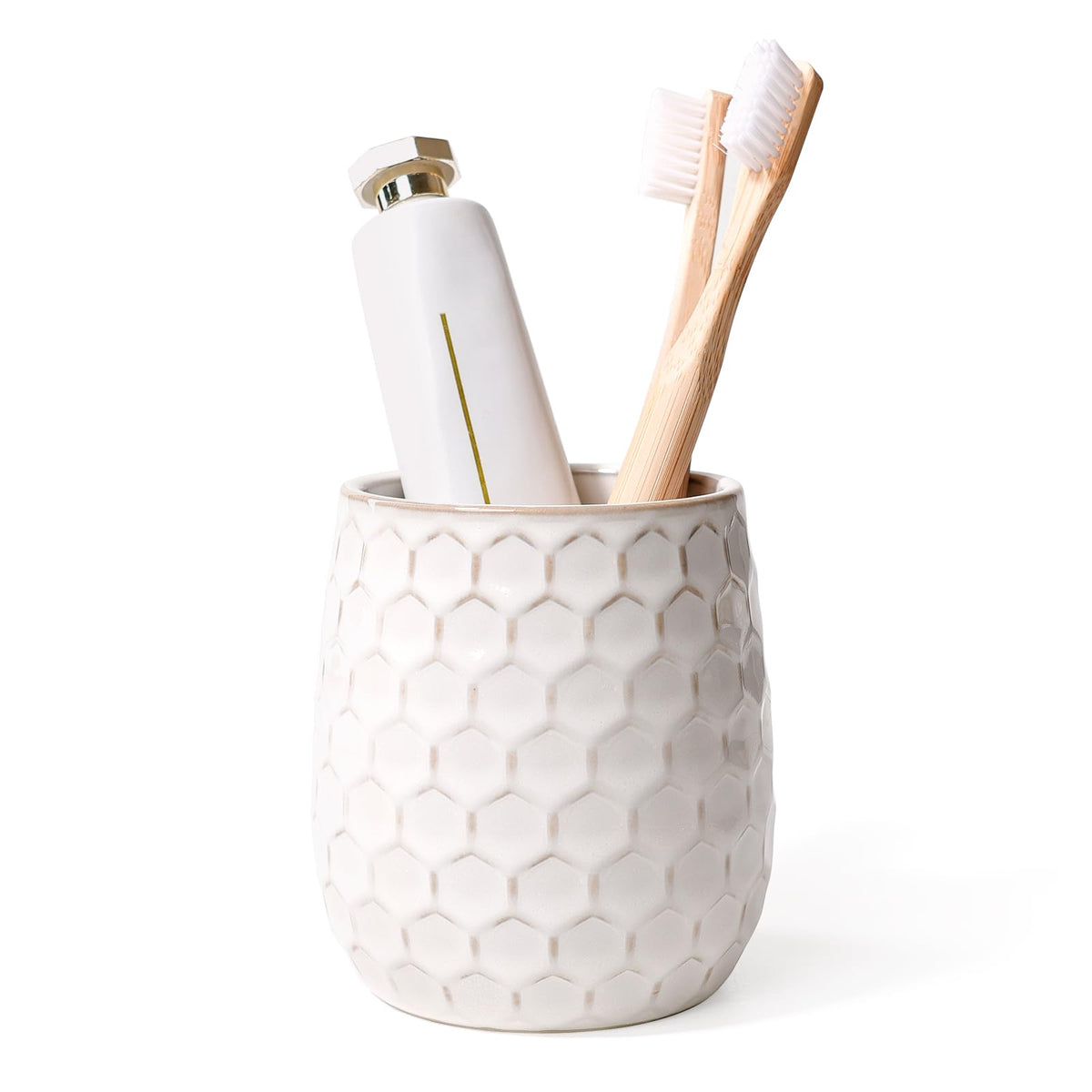 Toothbrush Holder, Tooth Brush Holder for Bathroom - Ceramic Toothbrush Cup White Toothbrush Holders Countertop, Makeup Brush Holder Pen Holder, 3.62" x 3.62" x 3.93", ANTIS'S HOME