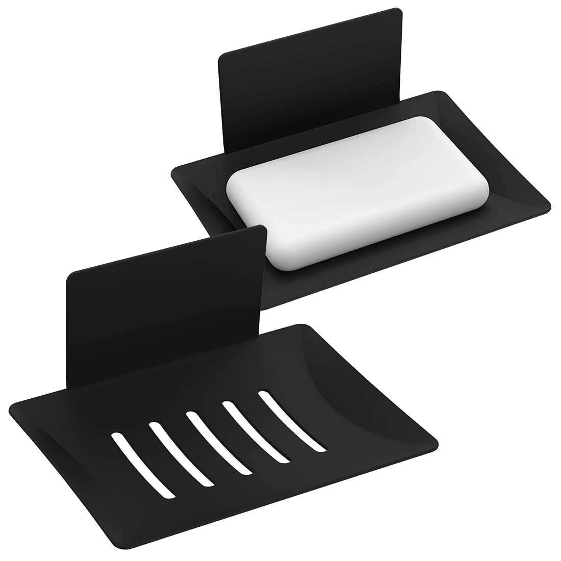 Soap Dish for Shower, 5 Slot Self-Adhesive Soap Holder for Bathroom, Wall Mounted Shower Soap Holder, Stainless Steel Soap Tray Black