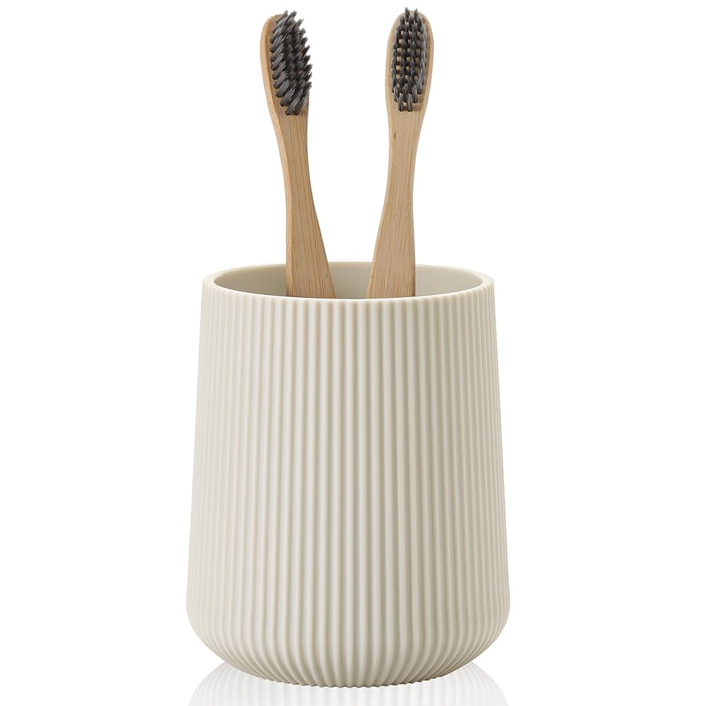 YAUKPH Beige Striped Toothbrush Holder
