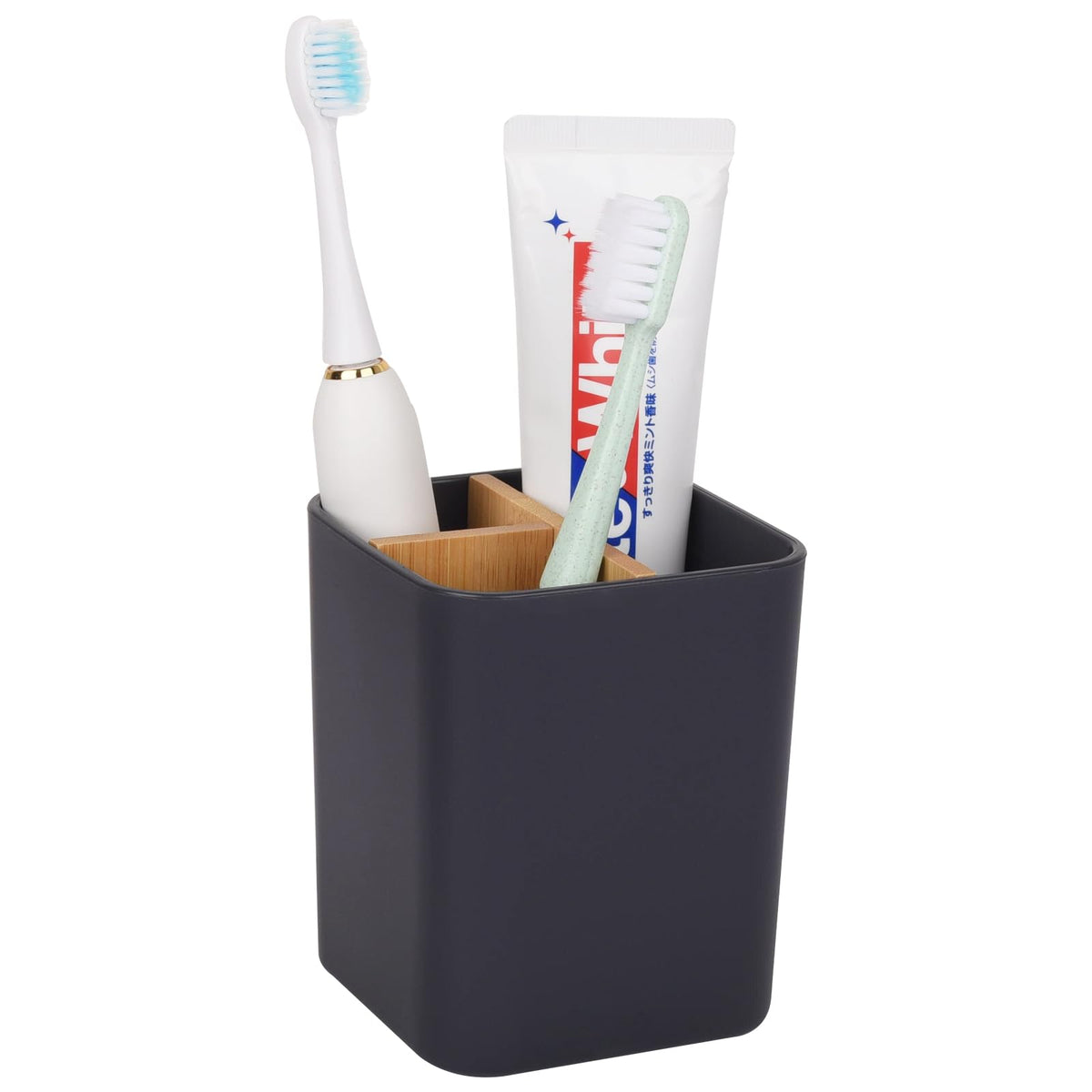 Bamboo Toothbrush Holder for Bathrooms Toothpaste Organizer - Black
