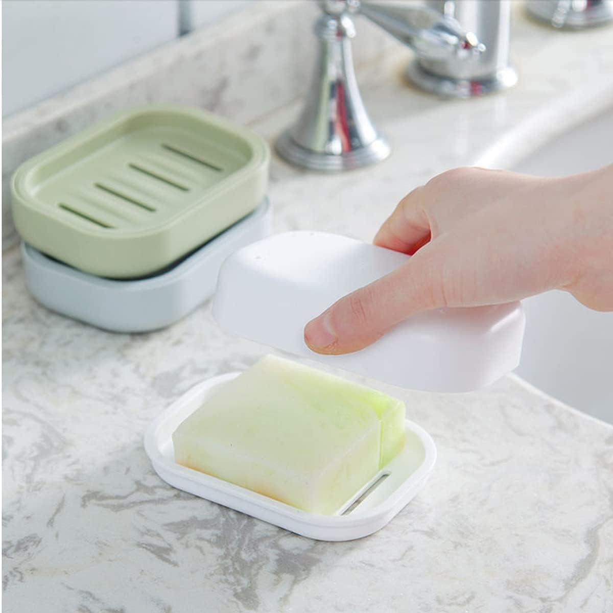 4 Pack Plastic Soap Dish, Soap Container, Double Layer Draining Soap Holder for Shower, Bathroom or Kitchen, C-0060
