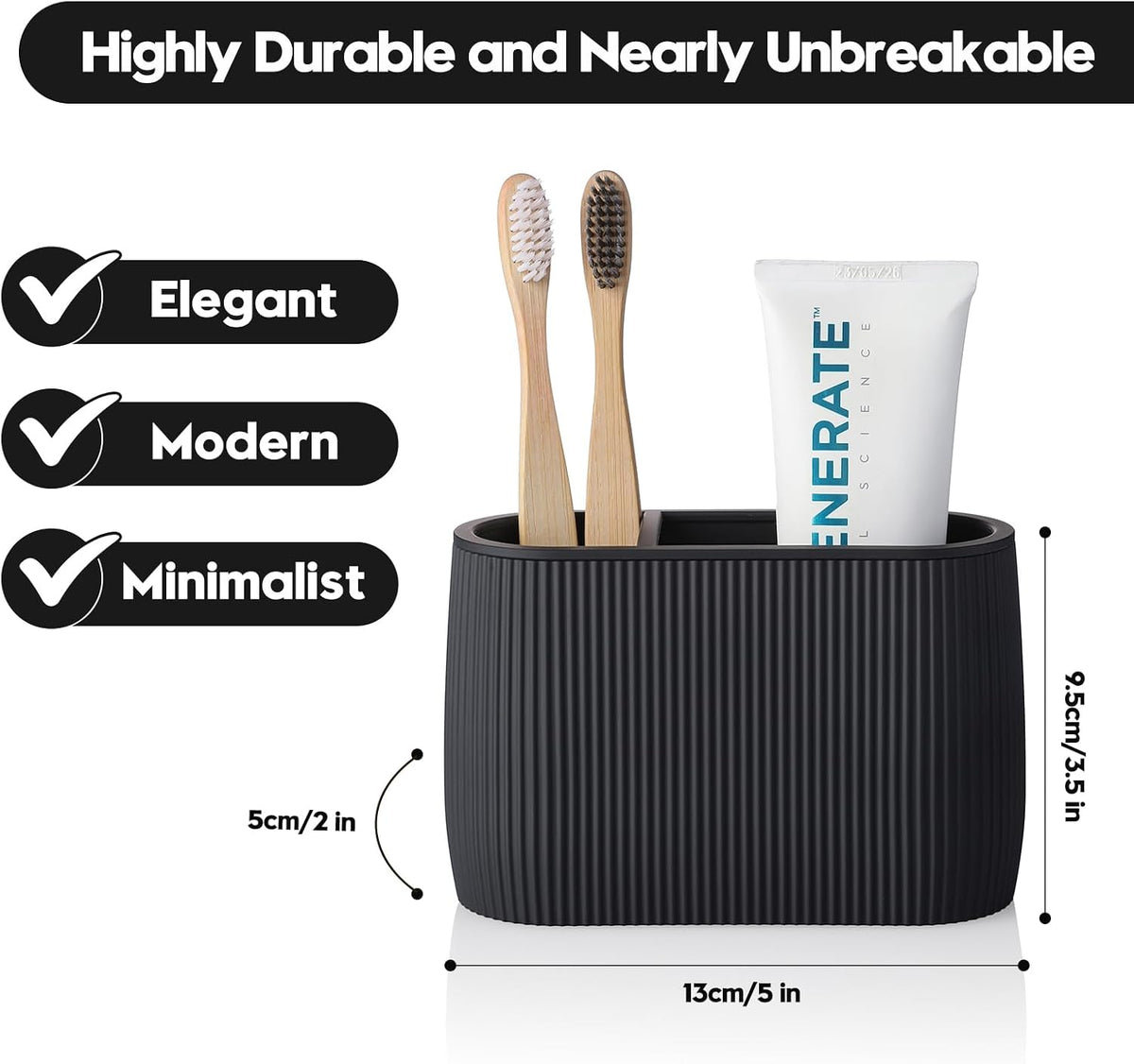 YAUKPH Toothbrush and Toothpaste Holder Black Striped