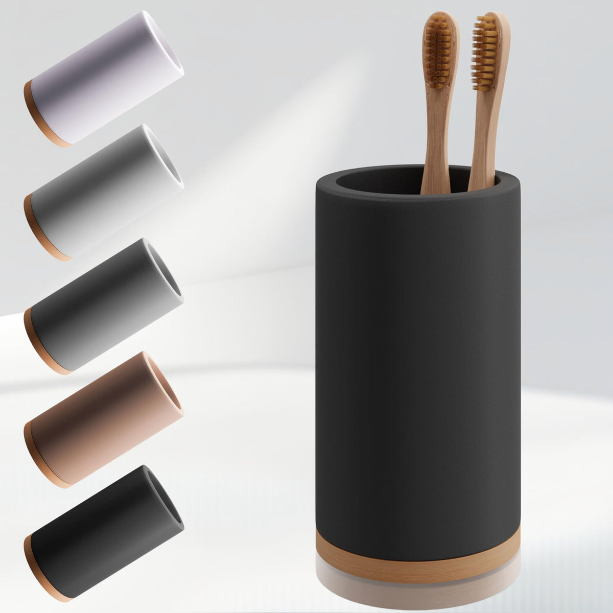 Matani Bamboo Toothbrush Holder Diatomite Tooth Brush Organizer - Storage Stand for Small Bathroom & Counter - Removable Base & Drain Holes, Water-Absorbent & Quick-Drying (Light Grey)