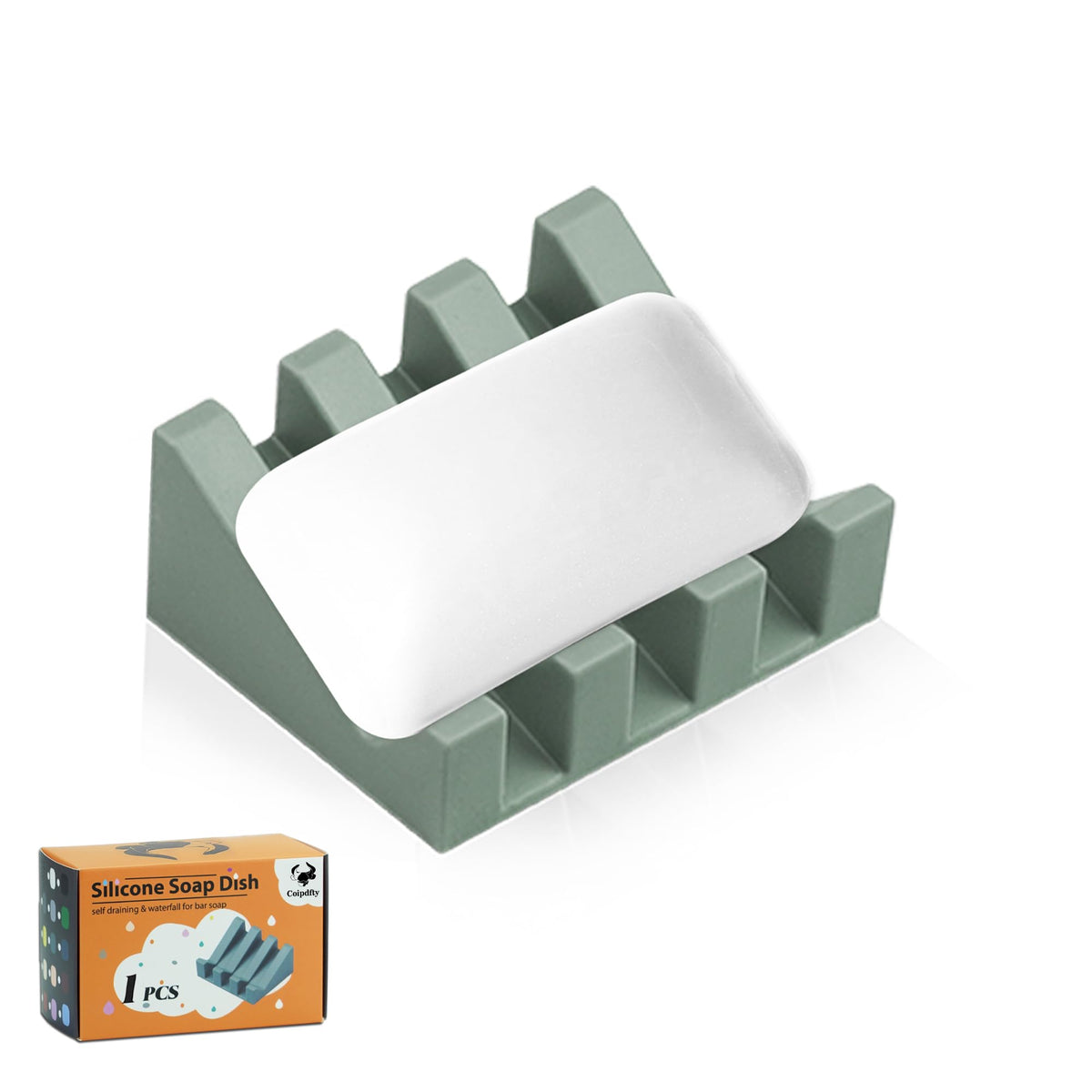 Self Draining Soap Dish Holder,Silicone Soap Dish,for Bathroom,Kitchen, Sponges,Can Extend Soap Life,Keep Soap Bars Dry and Easy Cleaning (White,1-Pack)