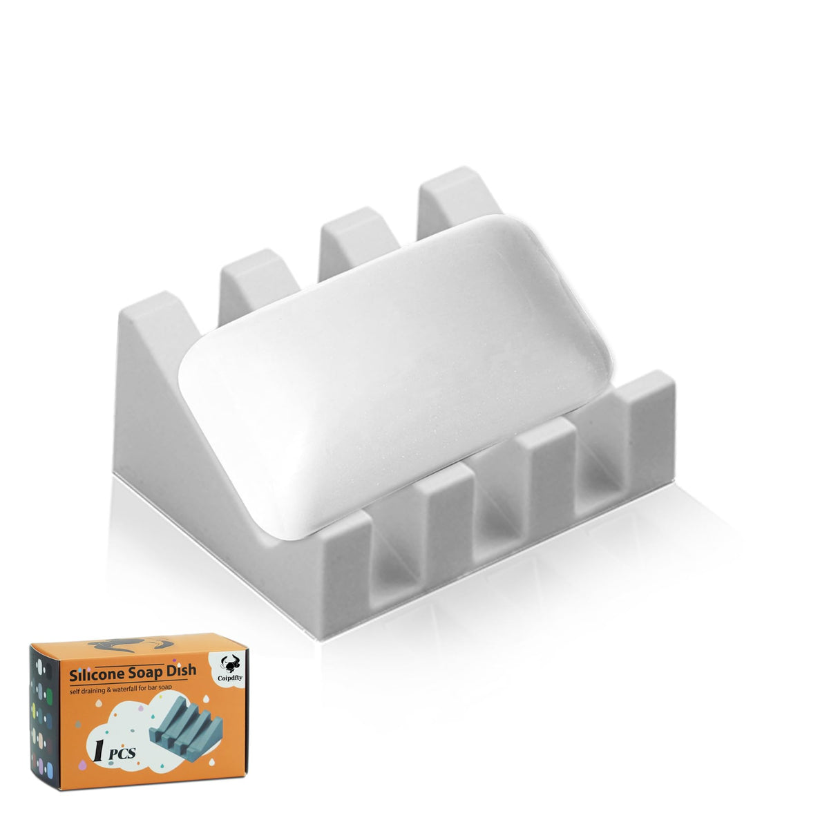 Self Draining Soap Dish Holder,Silicone Soap Dish,for Bathroom,Kitchen, Sponges,Can Extend Soap Life,Keep Soap Bars Dry and Easy Cleaning (White,1-Pack)