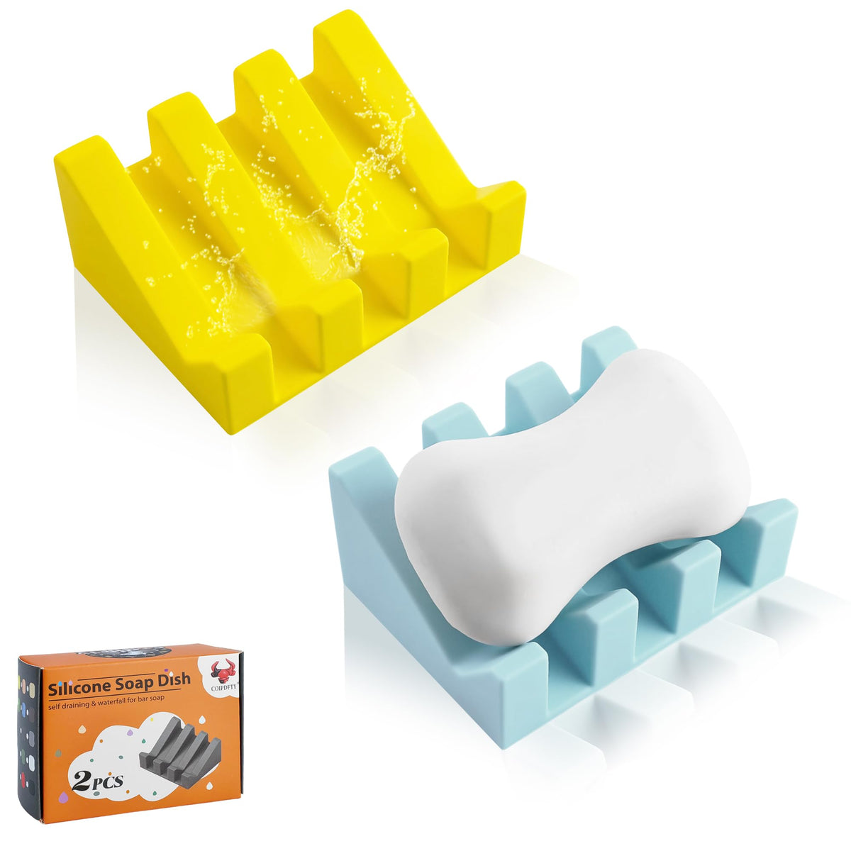 Self Draining Soap Dish Holder,Silicone Soap Dish,for Bathroom,Kitchen, Sponges,Can Extend Soap Life,Keep Soap Bars Dry and Easy Cleaning (White,1-Pack)