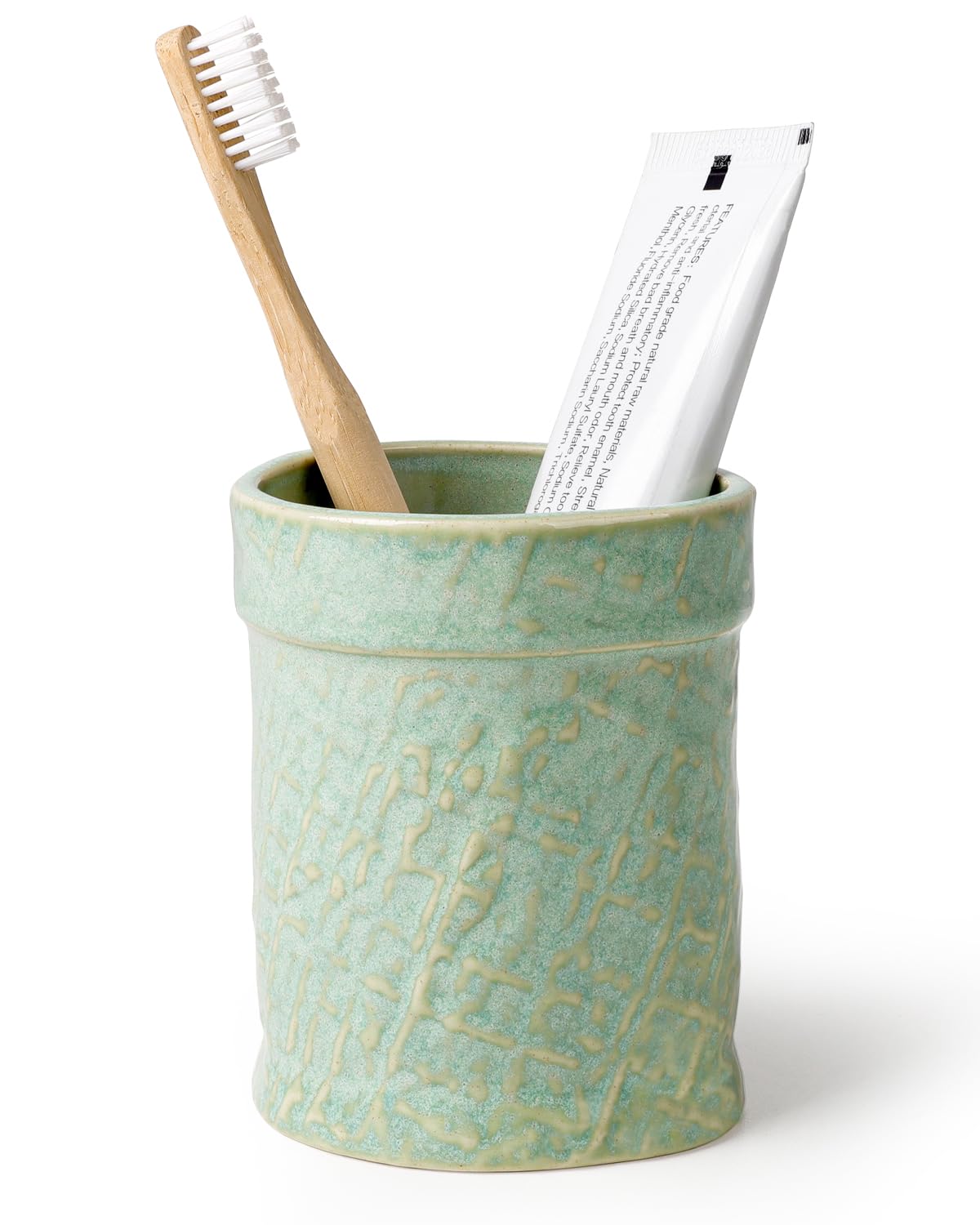 Toothbrush Holder, Tooth Brush Holder for Bathroom - Ceramic Toothbrush Cup White Toothbrush Holders Countertop, Makeup Brush Holder Pen Holder, 3.62" x 3.62" x 3.93", ANTIS'S HOME