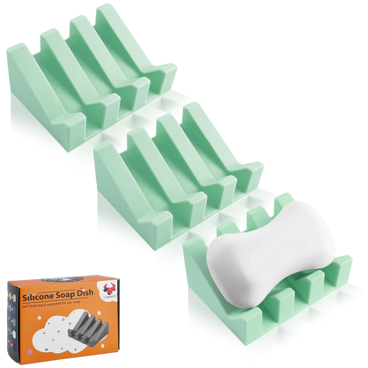 Self Draining Soap Dish Holder,Silicone Soap Dish,for Bathroom,Kitchen, Sponges,Can Extend Soap Life,Keep Soap Bars Dry and Easy Cleaning (White,1-Pack)