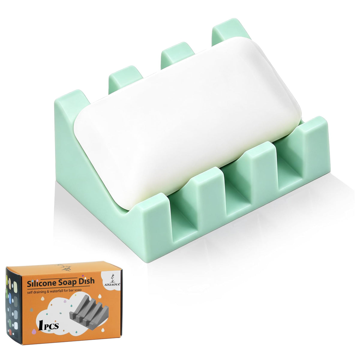 Self Draining Silicone Soap Dish Holder Waterfall Tray, 2 Pack Black