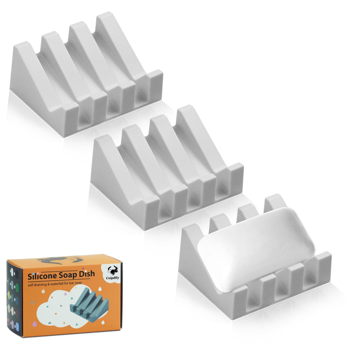 Self Draining Soap Dish Holder,Silicone Soap Dish,for Bathroom,Kitchen, Sponges,Can Extend Soap Life,Keep Soap Bars Dry and Easy Cleaning (White,1-Pack)