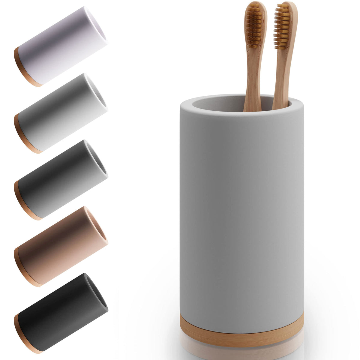 Matani Bamboo Toothbrush Holder Diatomite Tooth Brush Organizer - Storage Stand for Small Bathroom & Counter - Removable Base & Drain Holes, Water-Absorbent & Quick-Drying (Brown)