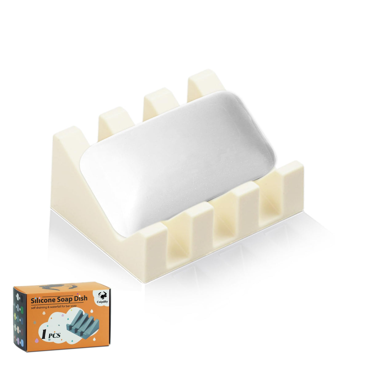 Self Draining Soap Dish Holder,Silicone Soap Dish,for Bathroom,Kitchen, Sponges,Can Extend Soap Life,Keep Soap Bars Dry and Easy Cleaning (White,1-Pack)