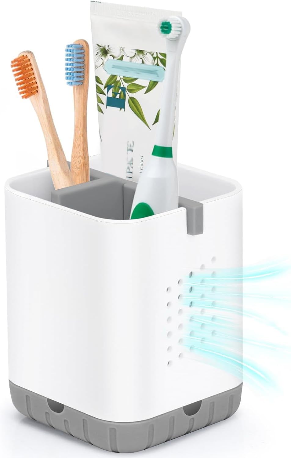 Boperzi Toothbrush Holders for Bathrooms, Detachable Electric Toothbrush Holder, Kids Toothbrush Holder Drainage, 3 slot Toothbrush and Toothpaste Holder Storage Caddy, Toothbrush Organizer White/Grey