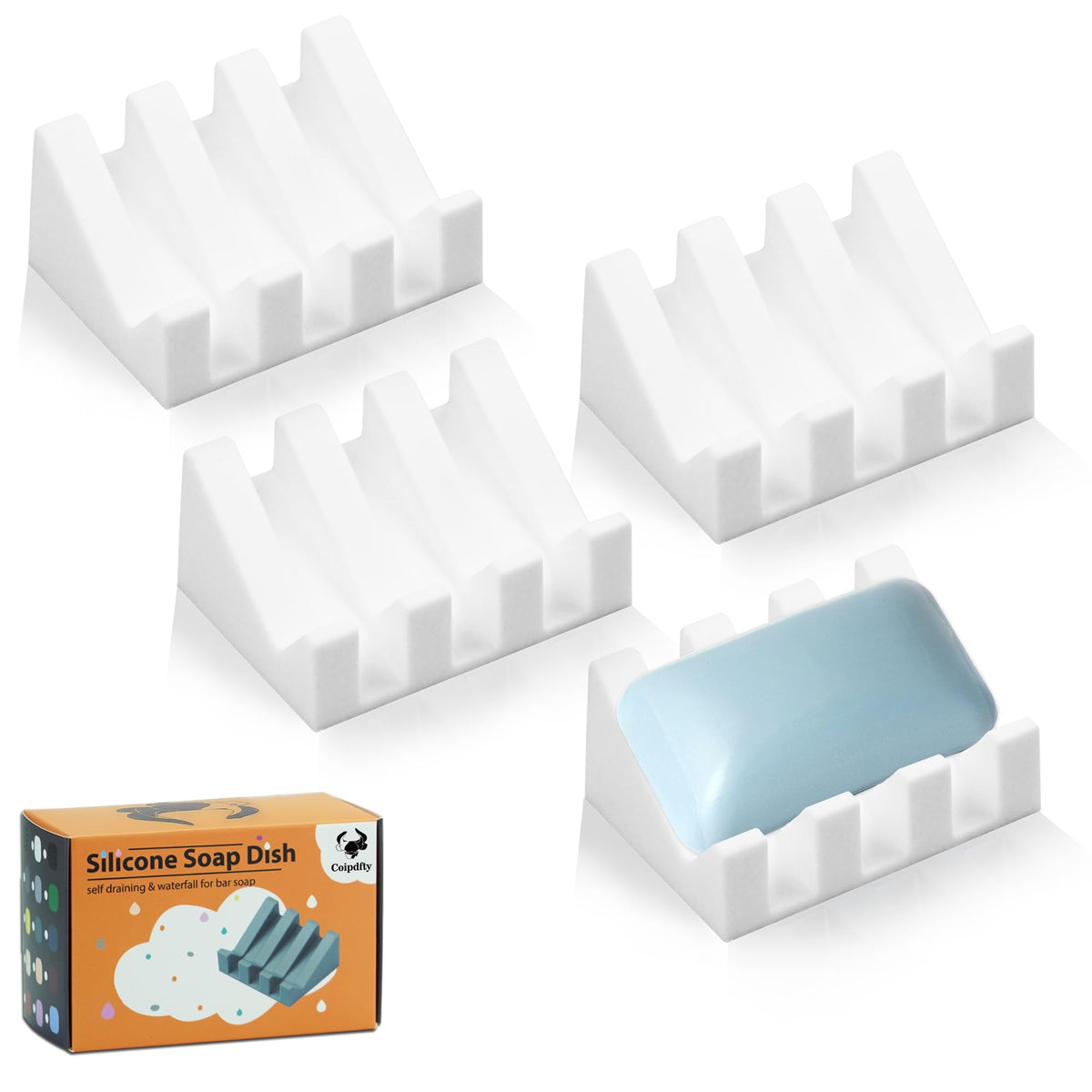 Self Draining Soap Dish Holder,Silicone Soap Dish,for Bathroom,Kitchen, Sponges,Can Extend Soap Life,Keep Soap Bars Dry and Easy Cleaning (White,1-Pack)