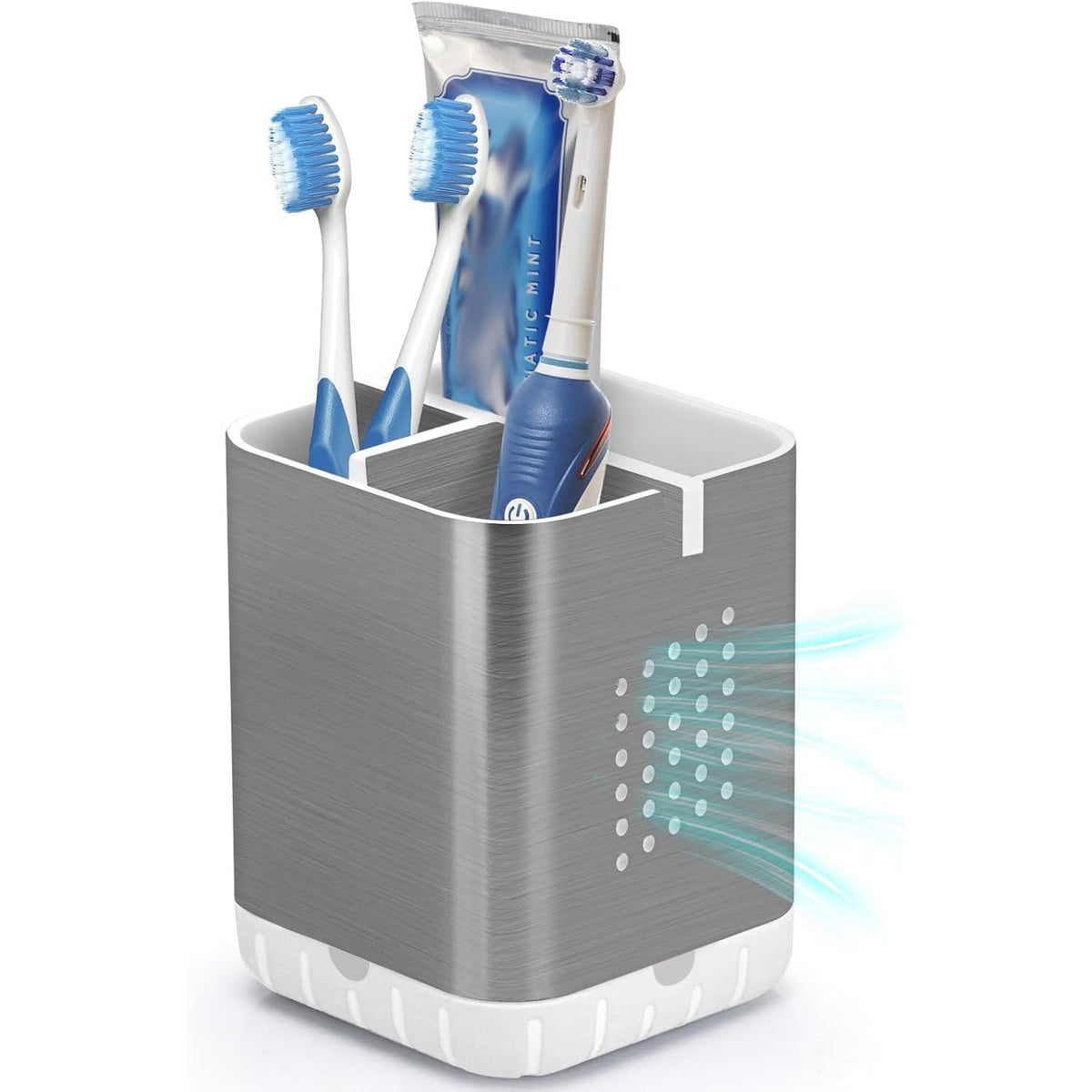 Boperzi Toothbrush Holders for Bathrooms, Detachable Electric Toothbrush Holder, Kids Toothbrush Holder Drainage, 3 slot Toothbrush and Toothpaste Holder Storage Caddy, Toothbrush Organizer White/Grey