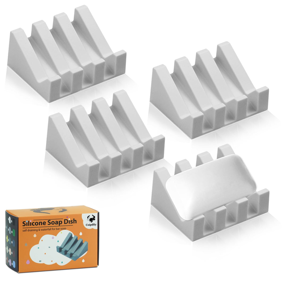 Self Draining Soap Dish Holder,Silicone Soap Dish,for Bathroom,Kitchen, Sponges,Can Extend Soap Life,Keep Soap Bars Dry and Easy Cleaning (White,1-Pack)