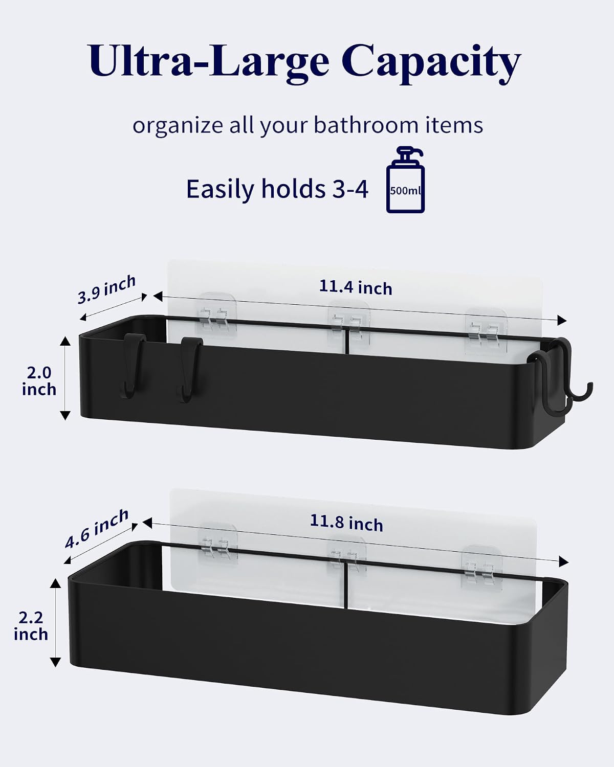 Kitsure Shower Caddy Adhesive, Stylish Shower Organizer, Large, Black