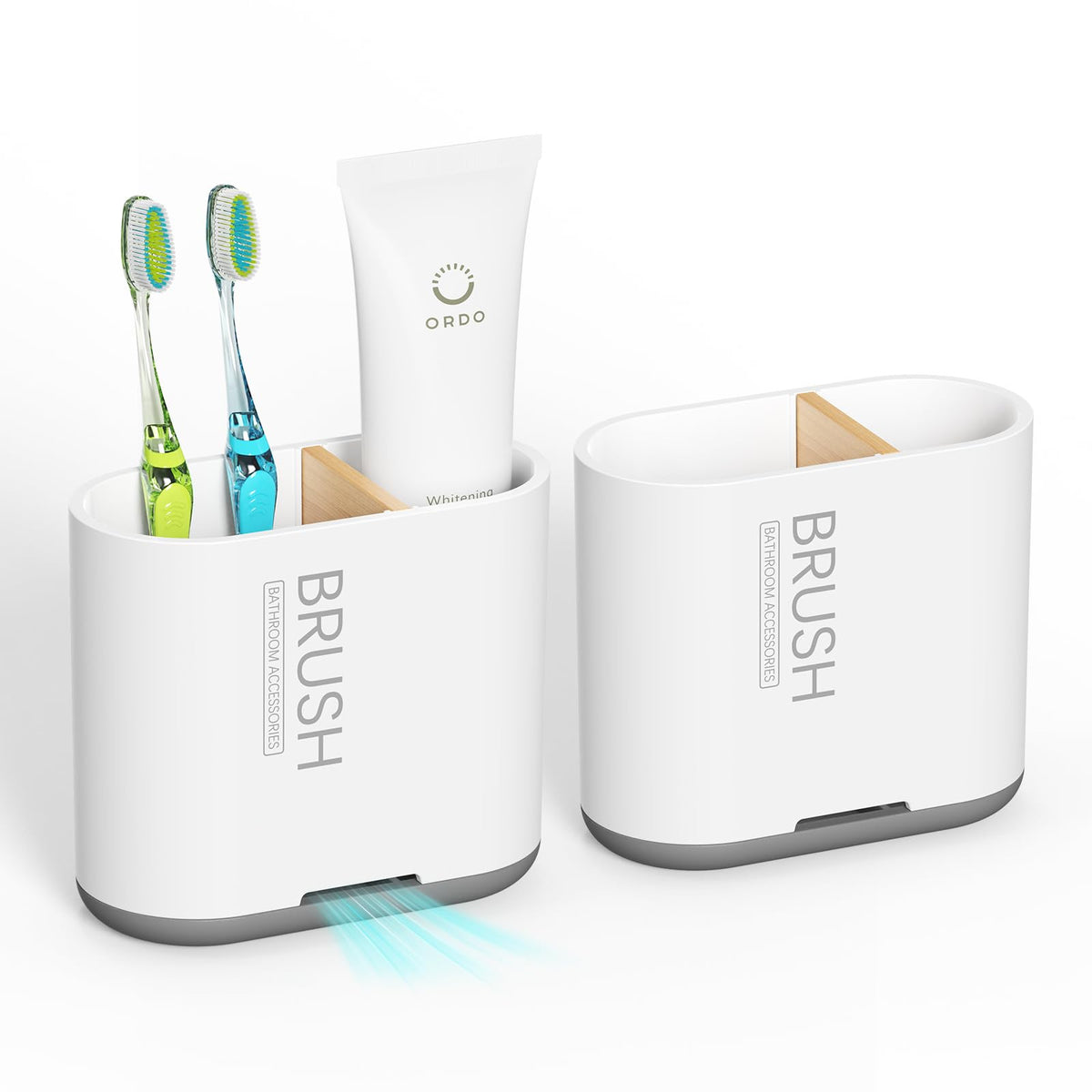 Bamboo Toothbrush Holder for Bathrooms Toothpaste Organizer, Small, White