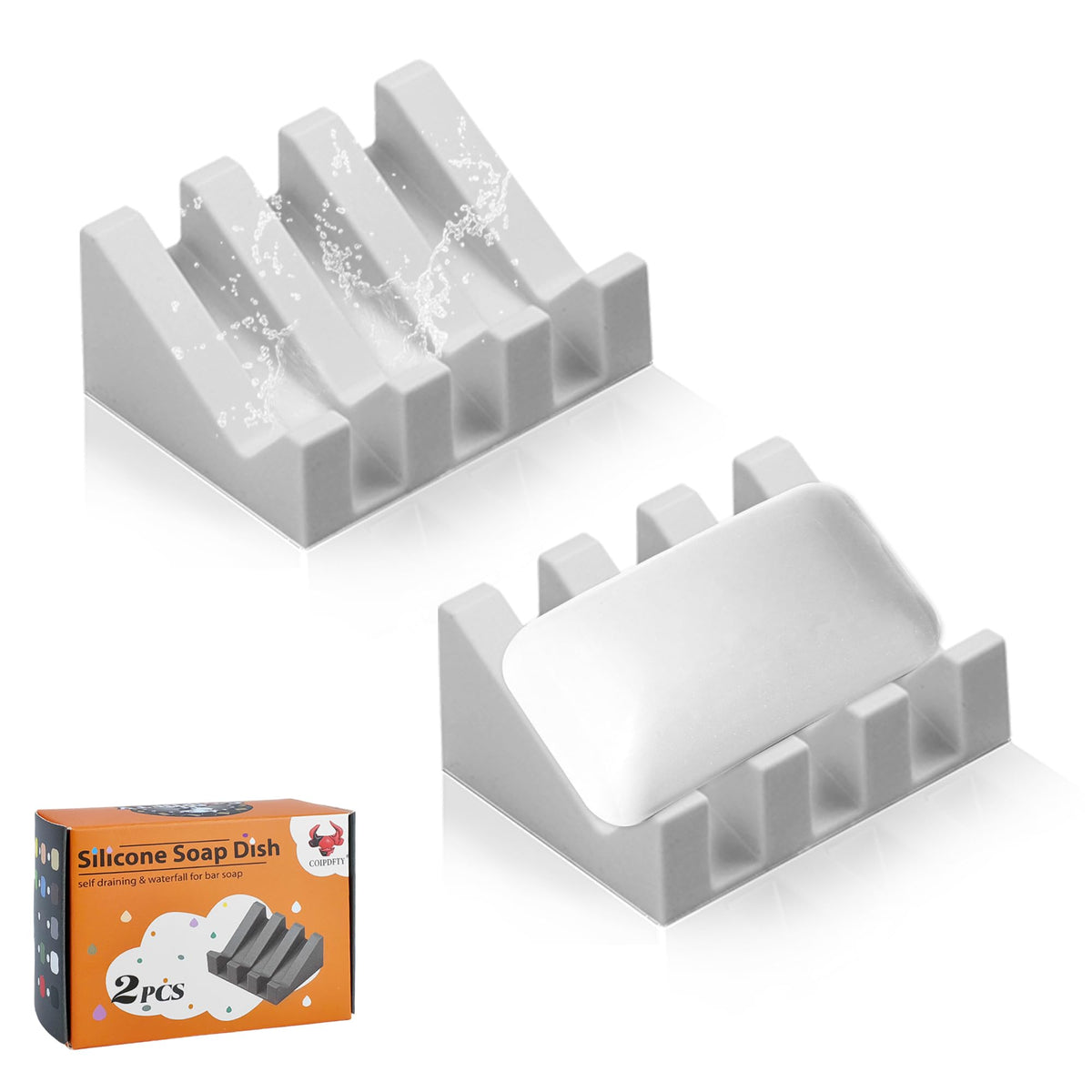 Self Draining Soap Dish Holder,Silicone Soap Dish,for Bathroom,Kitchen, Sponges,Can Extend Soap Life,Keep Soap Bars Dry and Easy Cleaning (White,1-Pack)