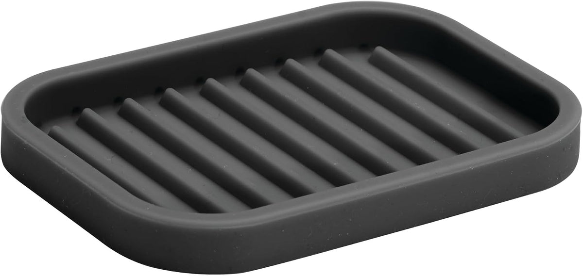 iDesign Silicone Soap Dish for Bar Soap or Scrub Brush, Black