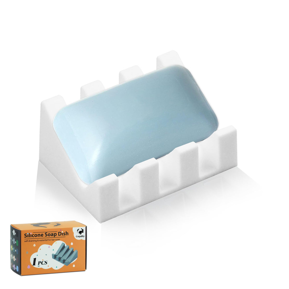 Self Draining Soap Dish Holder,Silicone Soap Dish,for Bathroom,Kitchen, Sponges,Can Extend Soap Life,Keep Soap Bars Dry and Easy Cleaning (White,1-Pack)