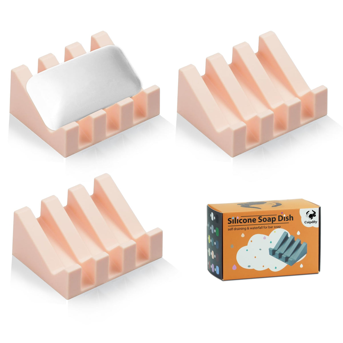 Self Draining Soap Dish Holder,Silicone Soap Dish,for Bathroom,Kitchen, Sponges,Can Extend Soap Life,Keep Soap Bars Dry and Easy Cleaning (White,1-Pack)