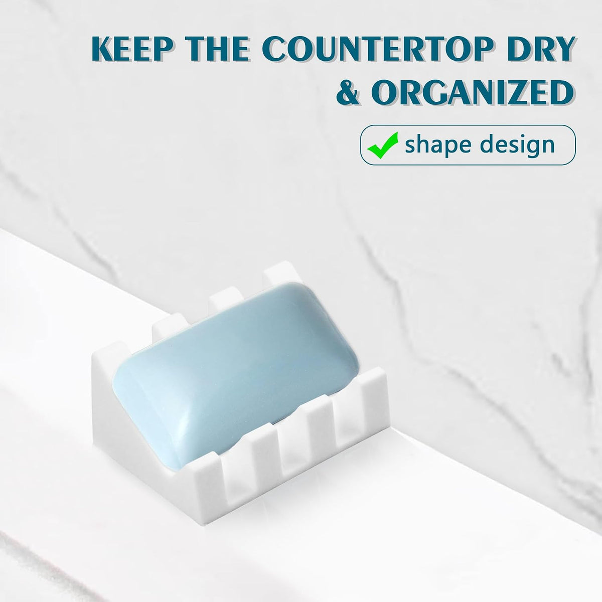 Self Draining Soap Dish Holder,Silicone Soap Dish,for Bathroom,Kitchen, Sponges,Can Extend Soap Life,Keep Soap Bars Dry and Easy Cleaning (White,1-Pack)