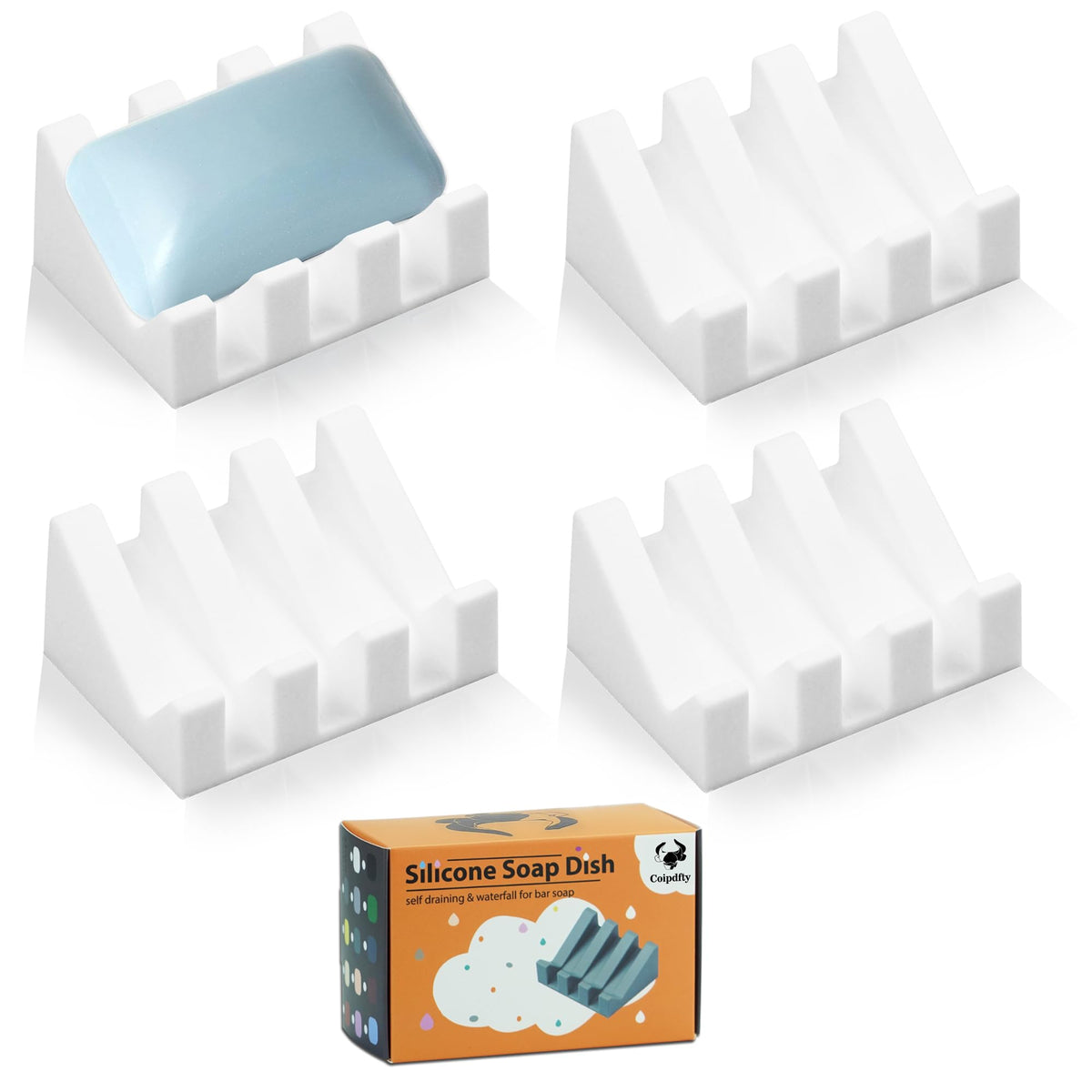 Self Draining Soap Dish Holder,Silicone Soap Dish,for Bathroom,Kitchen, Sponges,Can Extend Soap Life,Keep Soap Bars Dry and Easy Cleaning (White,1-Pack)