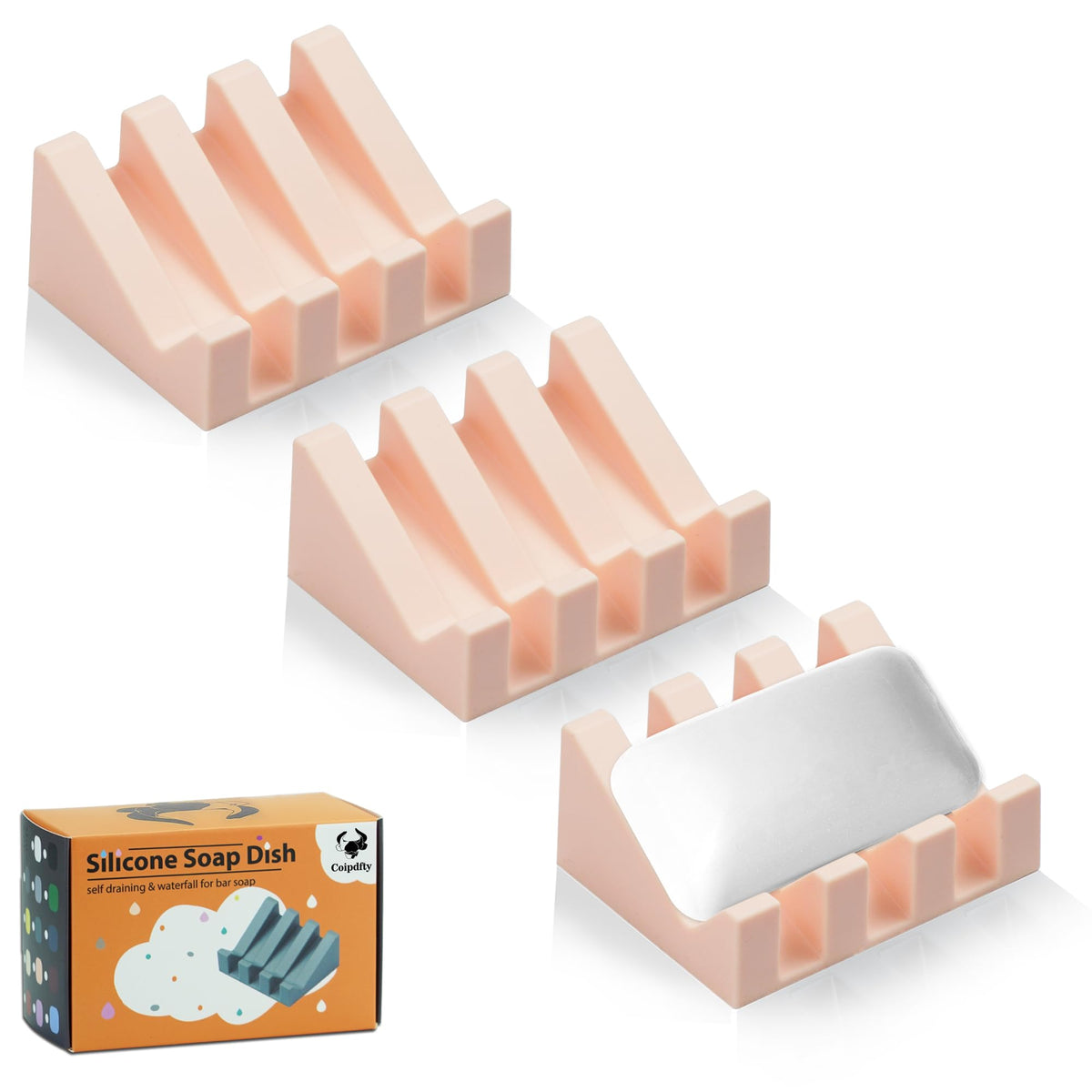 Self Draining Soap Dish Holder,Silicone Soap Dish,for Bathroom,Kitchen, Sponges,Can Extend Soap Life,Keep Soap Bars Dry and Easy Cleaning (White,1-Pack)