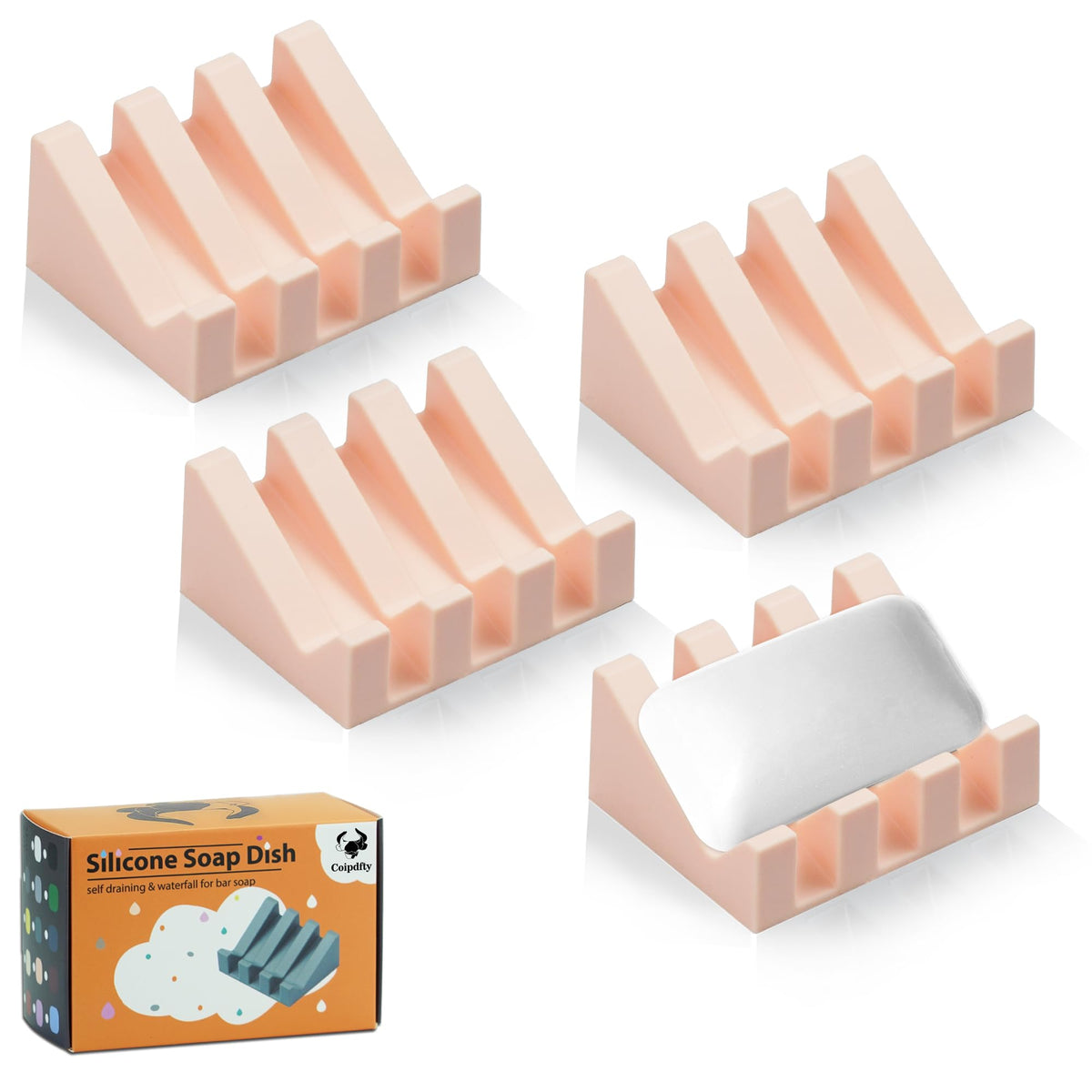 Self Draining Soap Dish Holder,Silicone Soap Dish,for Bathroom,Kitchen, Sponges,Can Extend Soap Life,Keep Soap Bars Dry and Easy Cleaning (White,1-Pack)