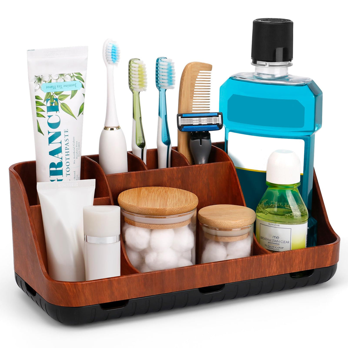 GFWARE Bathroom Organizers and Storage - Detachable 7 Slots Kids Electric Toothbrush and Toothpaste Holde Drainage for Bathroom Accessories Organization Counter Vanity Storage
