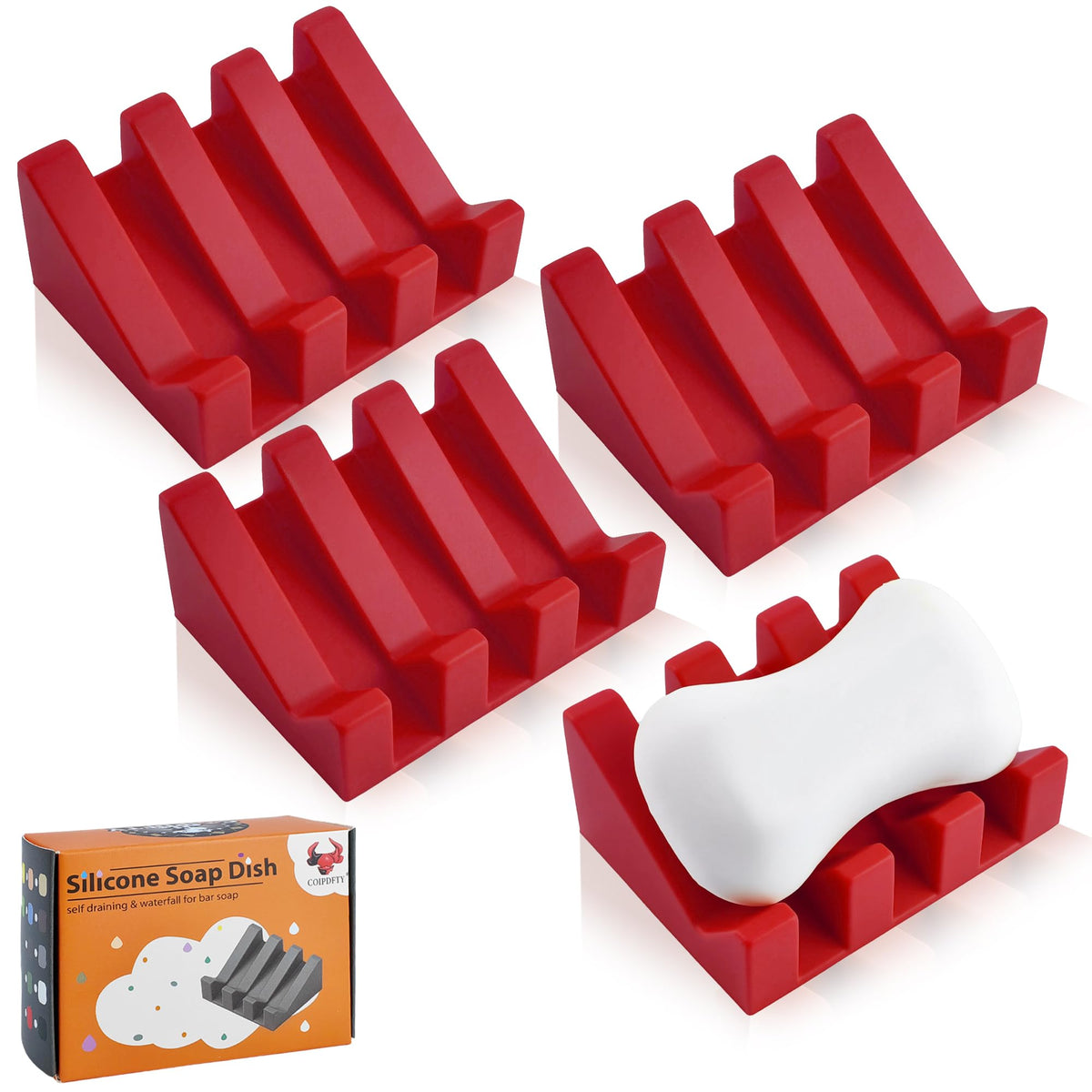 Self Draining Soap Dish Holder,Silicone Soap Dish,for Bathroom,Kitchen, Sponges,Can Extend Soap Life,Keep Soap Bars Dry and Easy Cleaning (White,1-Pack)