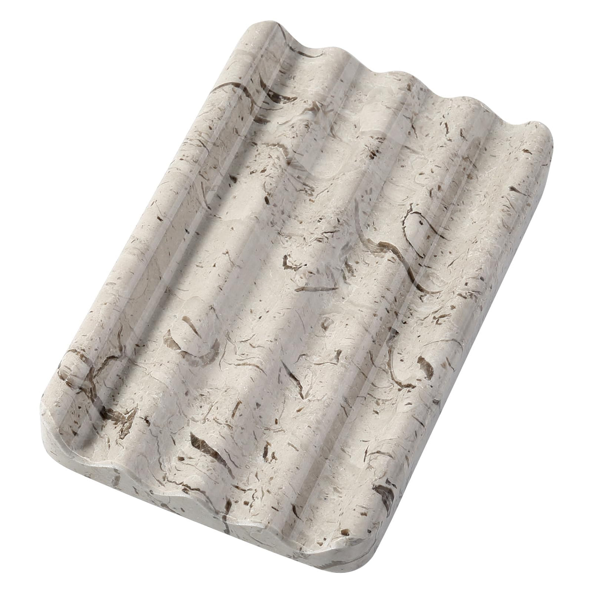 Koville African Natural Marble Soap Dish for Shower, Stone Soap Tray for Bathroom, Bar Soap Holder for Sink, Stripe Grooves Soap Saver Stone Dish Keep Bars Dry Easy Clean (Namib Bianco)