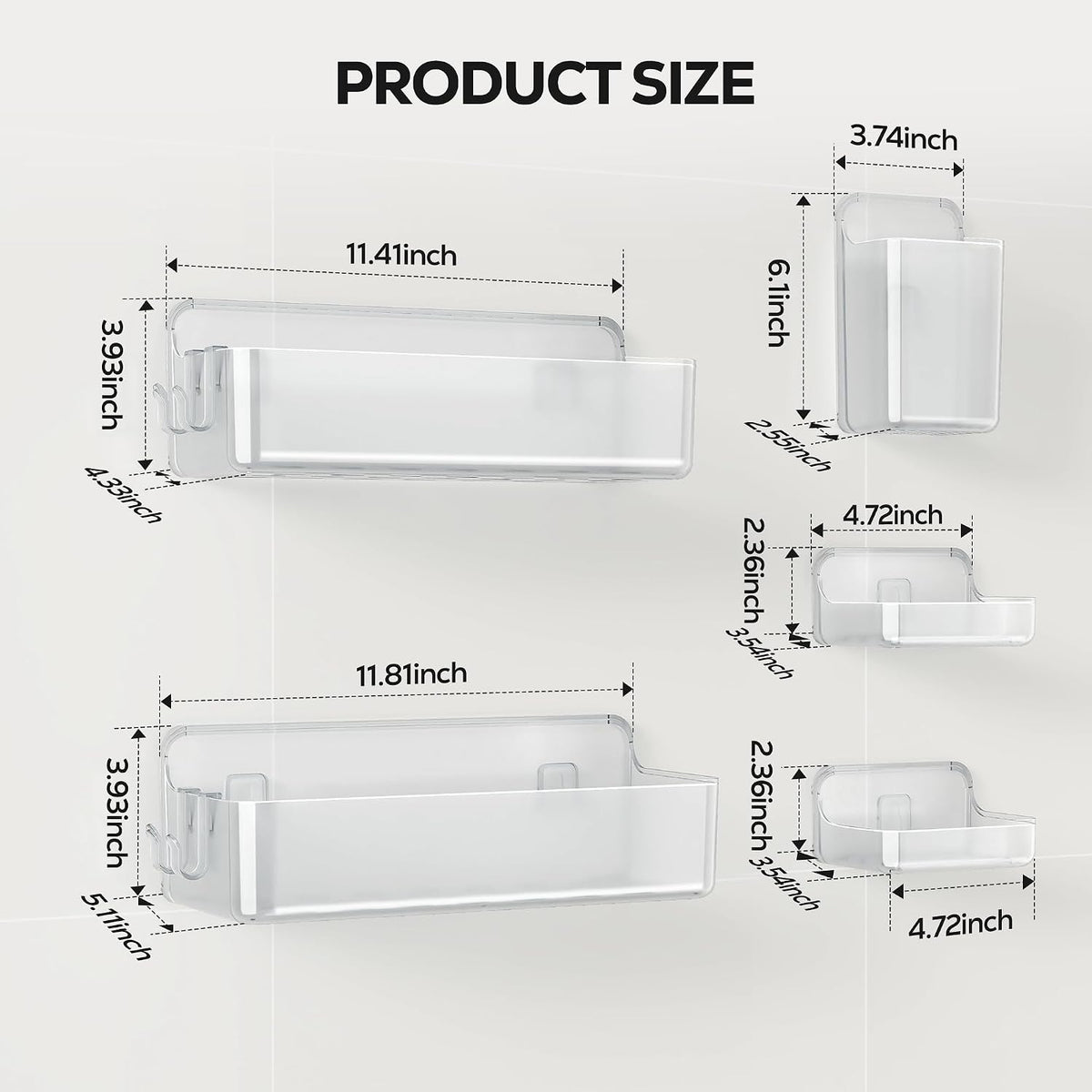 Nieifi Adhesive Shower Shelves, Clear, 5 Pieces