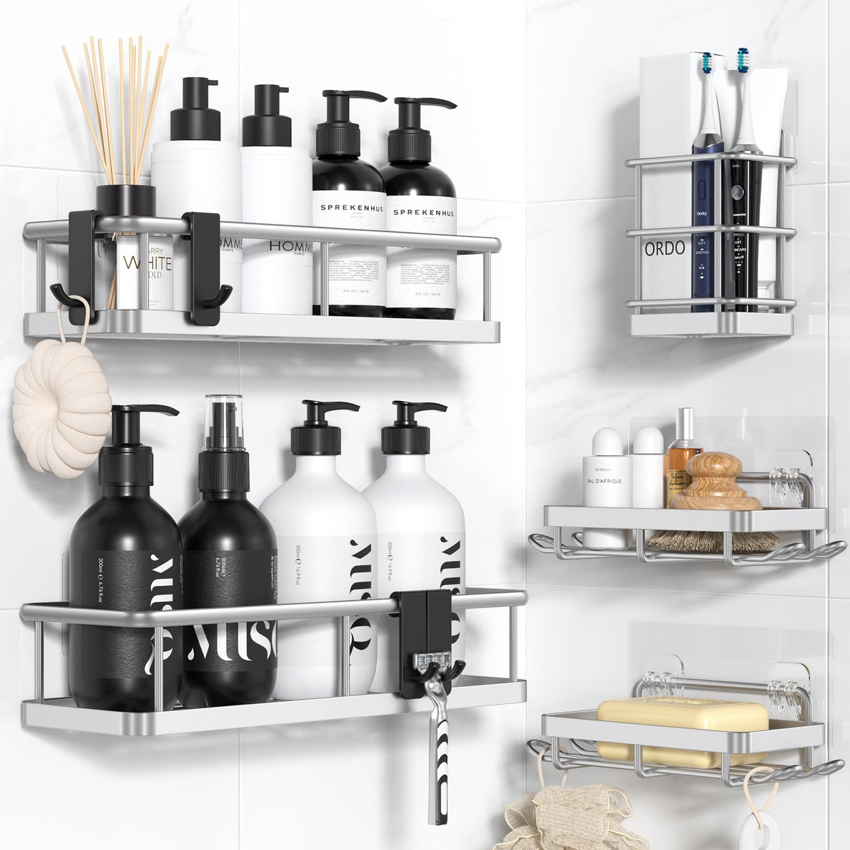 YASONIC Shower Caddy Adhesive, Rustproof Shower Organizer, Large Capacity Shower Shelves for Inside Shower, No Drilling Bathroom Organizers and Storage for Home Decor (2 Pack Black)