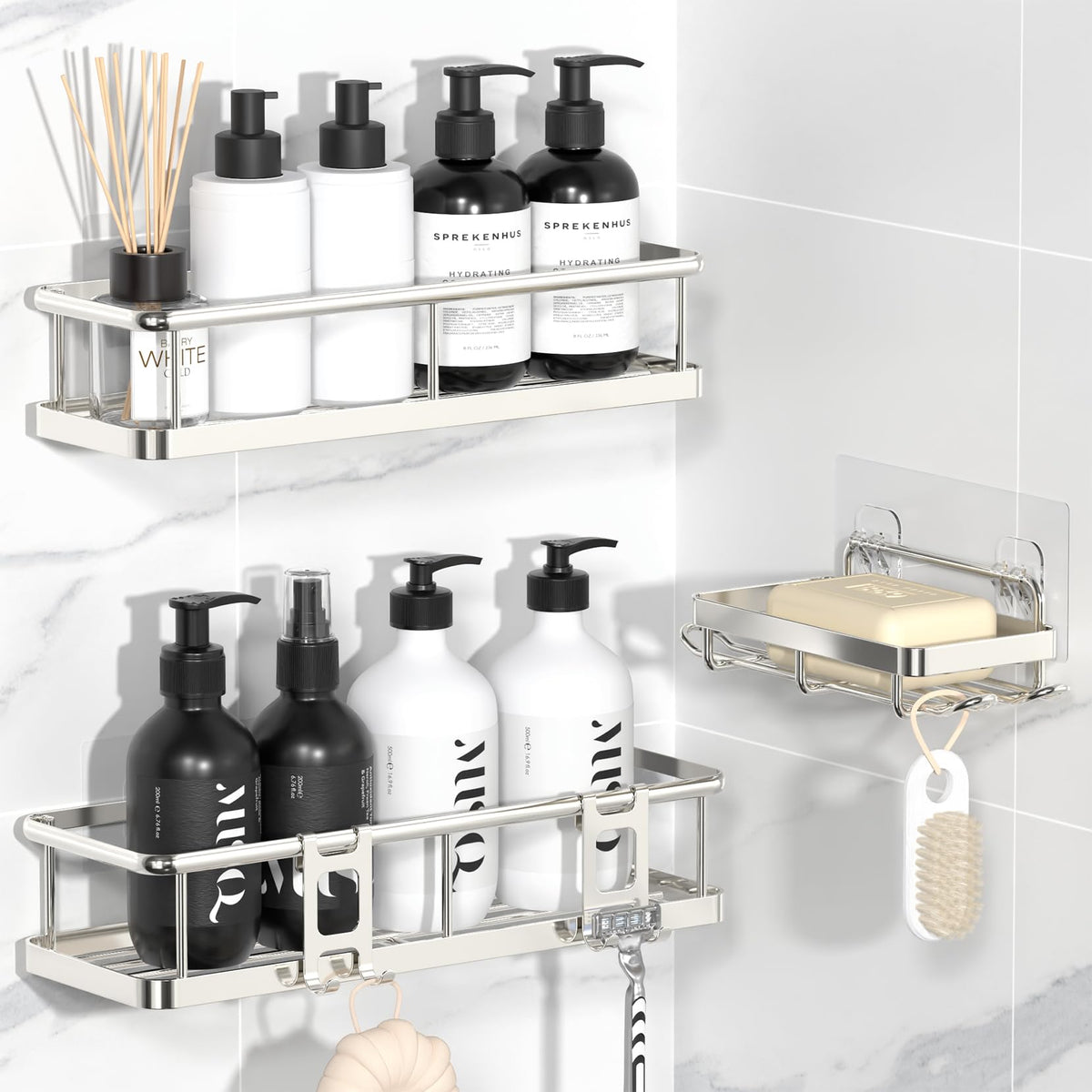 YASONIC Shower Caddy Adhesive, Rustproof Shower Organizer, Large Capacity Shower Shelves for Inside Shower, No Drilling Bathroom Organizers and Storage for Home Decor (2 Pack Bronze)