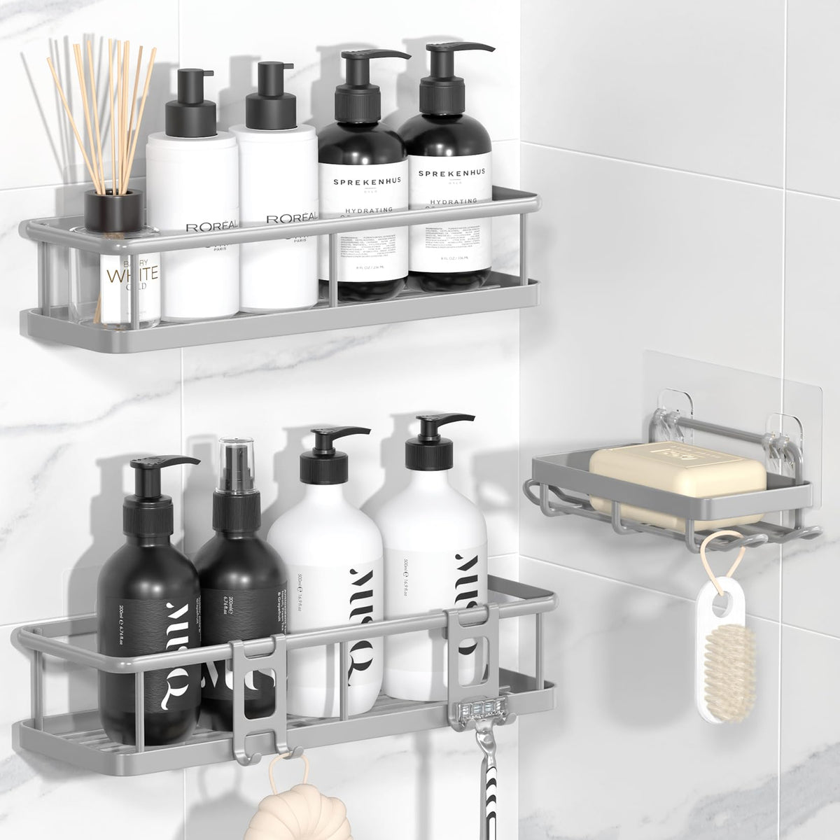 YASONIC Shower Caddy Adhesive, Rustproof Shower Organizer, Large Capacity Shower Shelves for Inside Shower, No Drilling Bathroom Organizers and Storage for Home Decor (2 Pack Black)