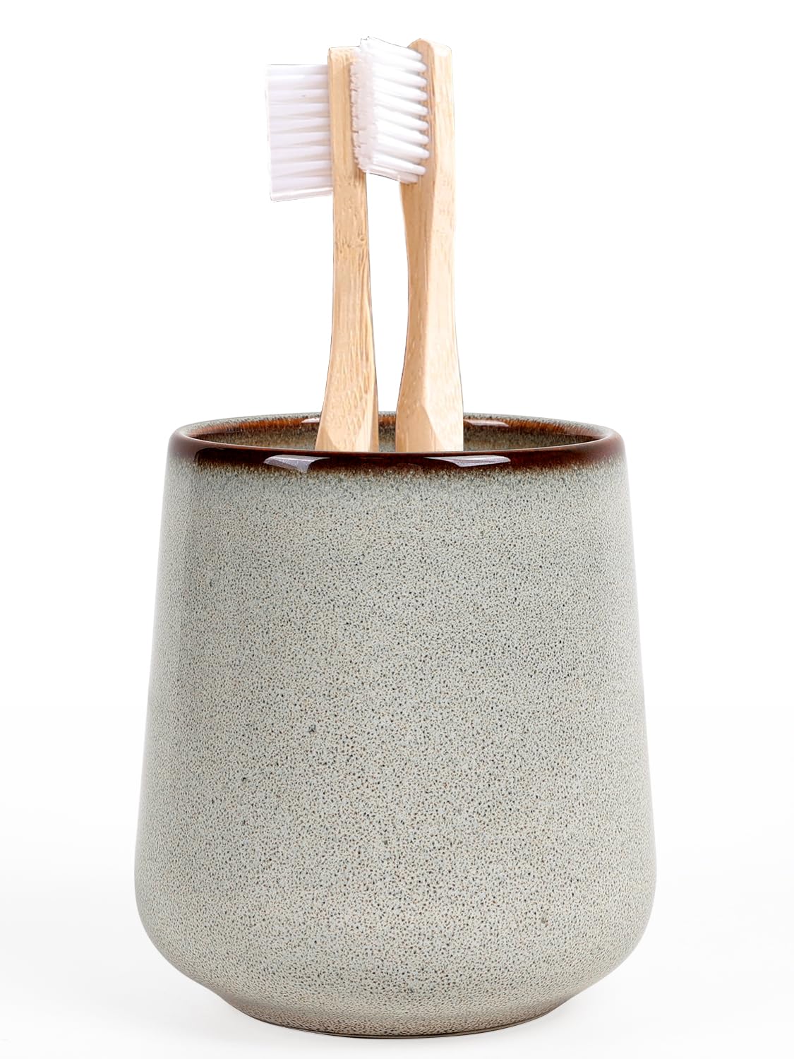 INGOFIN Ceramic Toothbrush Holder Cup, 12 oz Toothpaste Holder for Bathroom Vanity and Countertop, Organizer for Cosmetic, Makeup, Office Pencils, for Hotel Apartment, Kiln-Glazed Blue-Green