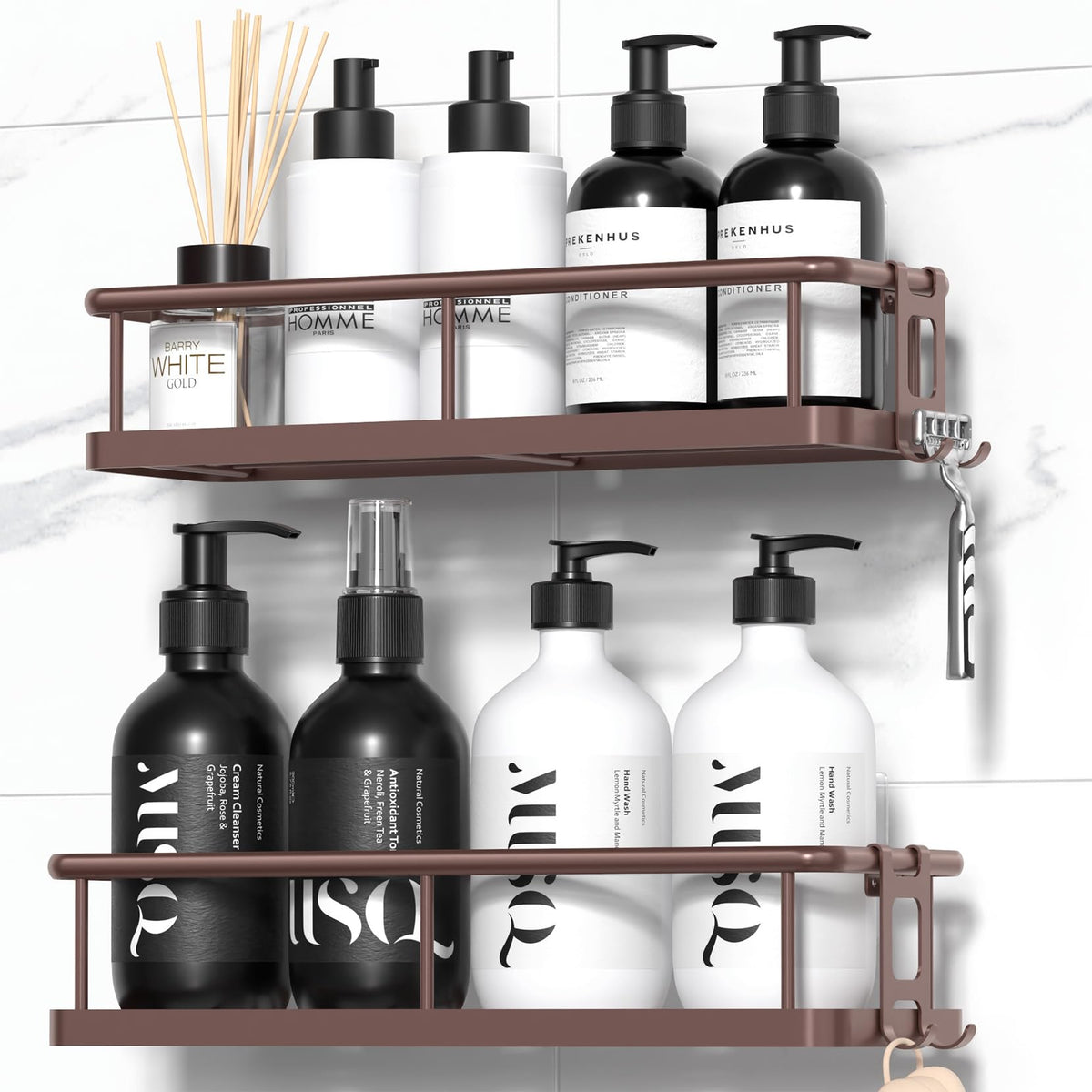 YASONIC Shower Caddy Adhesive, Rustproof Shower Organizer, Large Capacity Shower Shelves for Inside Shower, No Drilling Bathroom Organizers and Storage for Home Decor (2 Pack Bronze)
