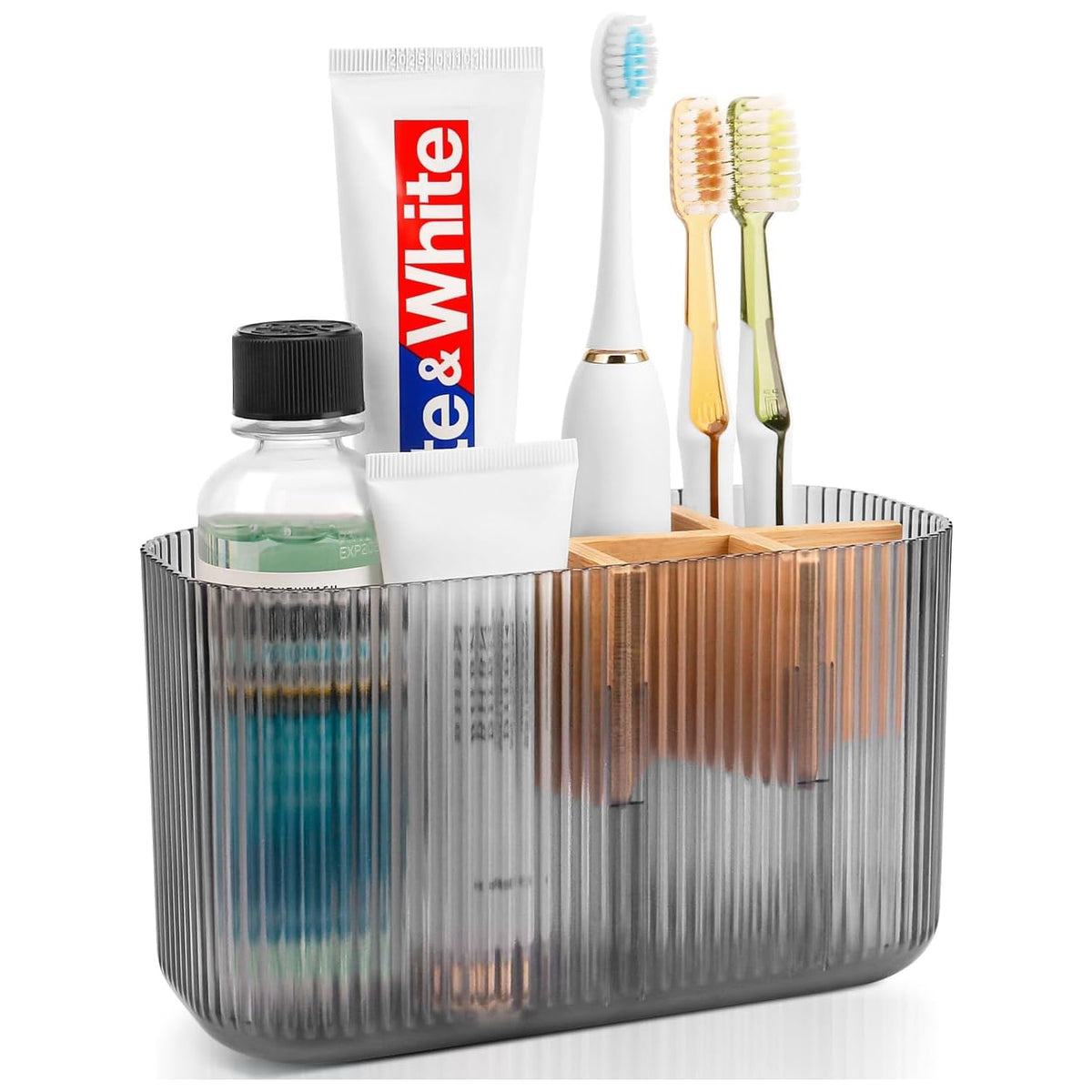 GFWARE White Toothbrush Holder, 5 Slots Bathroom Storage Organizer