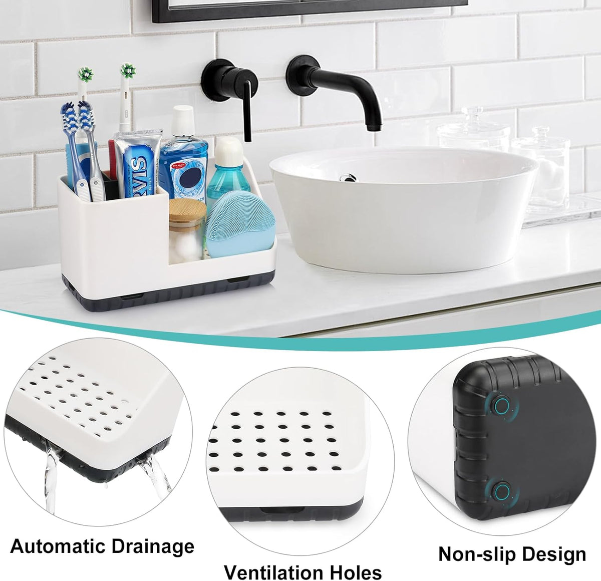 Toothbrush Holders for Bathroom Counter Organizer and Storage (White)