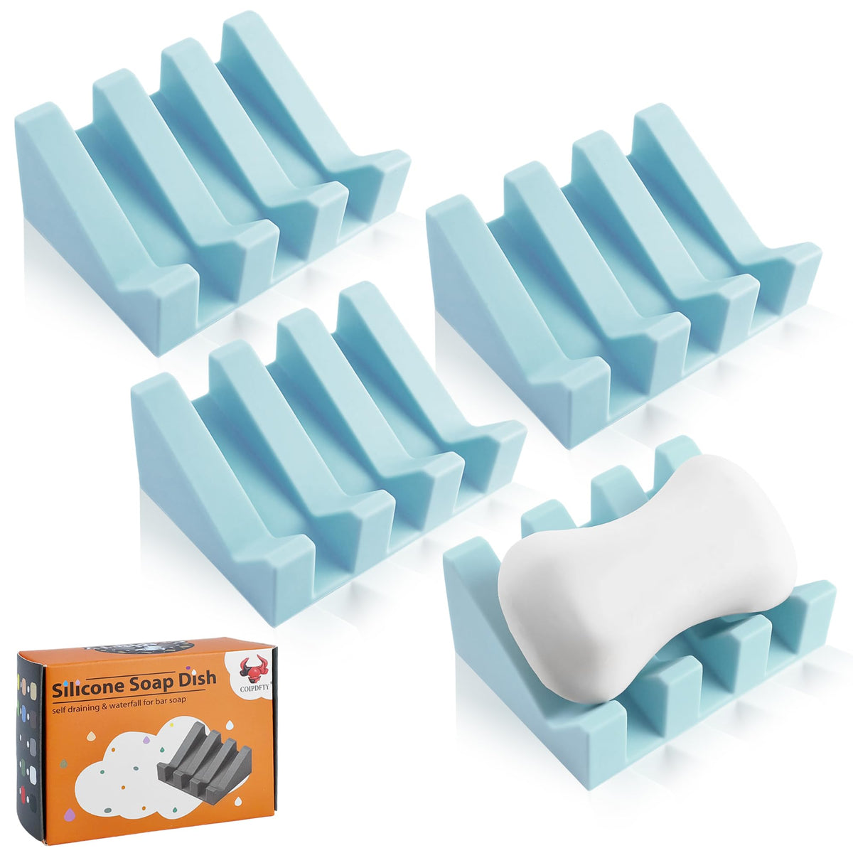 Self Draining Soap Dish Holder,Silicone Soap Dish,for Bathroom,Kitchen, Sponges,Can Extend Soap Life,Keep Soap Bars Dry and Easy Cleaning (White,1-Pack)