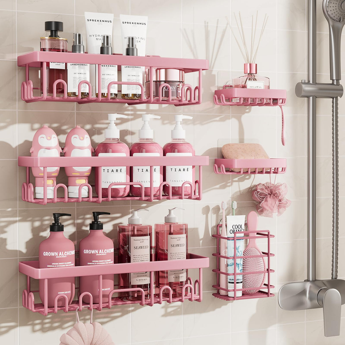 Veken Shower Caddy 3-Pack, Advanced Rustproof Design, No Drilling Adhesive Shelves, Rack with Soap Holder, Large Capacity Bathroom Organizers and Storage, Wall-Mounted Kitchen & Home Decor, Black