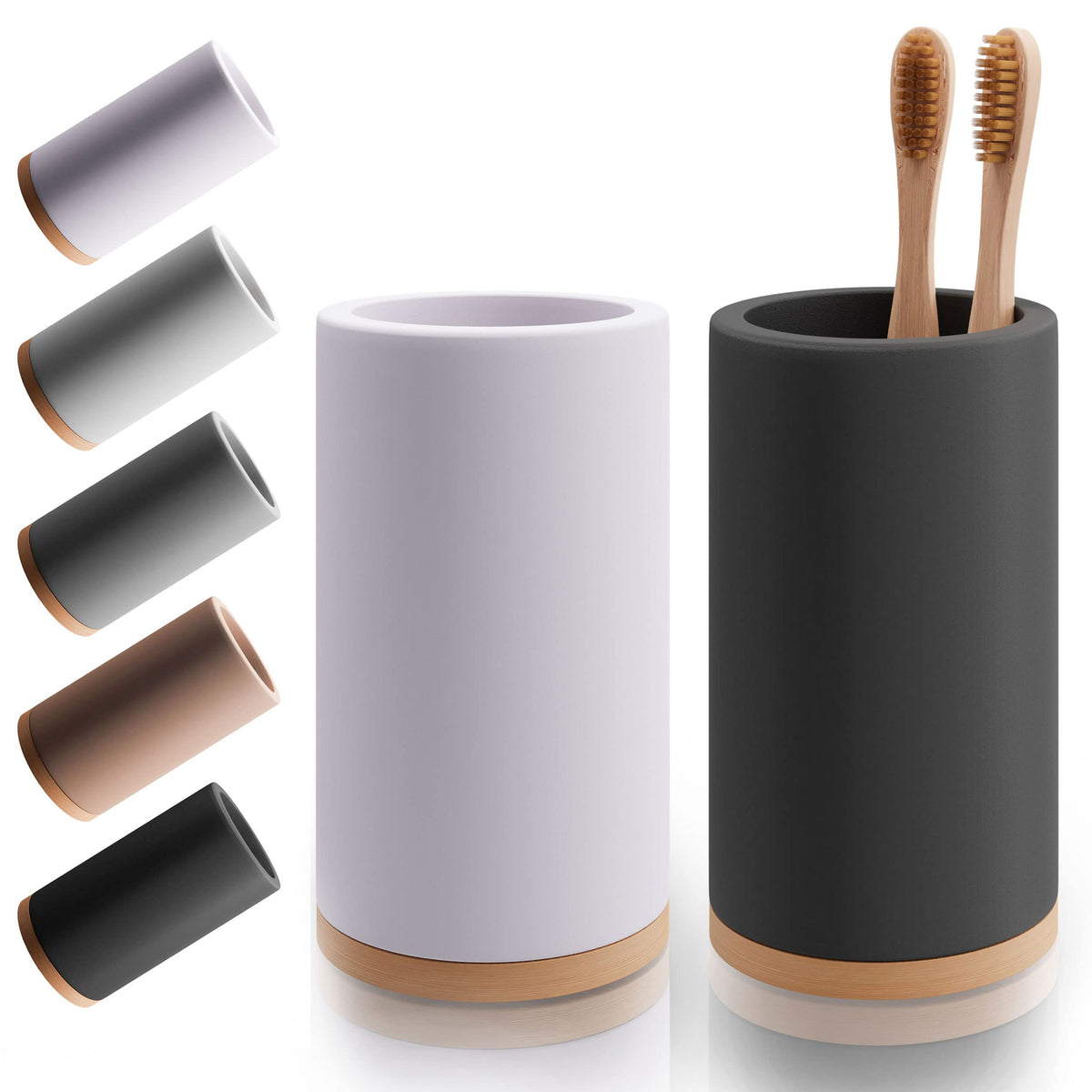 Matani Bamboo Toothbrush Holder Diatomite Tooth Brush Organizer - Storage Stand for Small Bathroom & Counter - Removable Base & Drain Holes, Water-Absorbent & Quick-Drying (Light Grey)