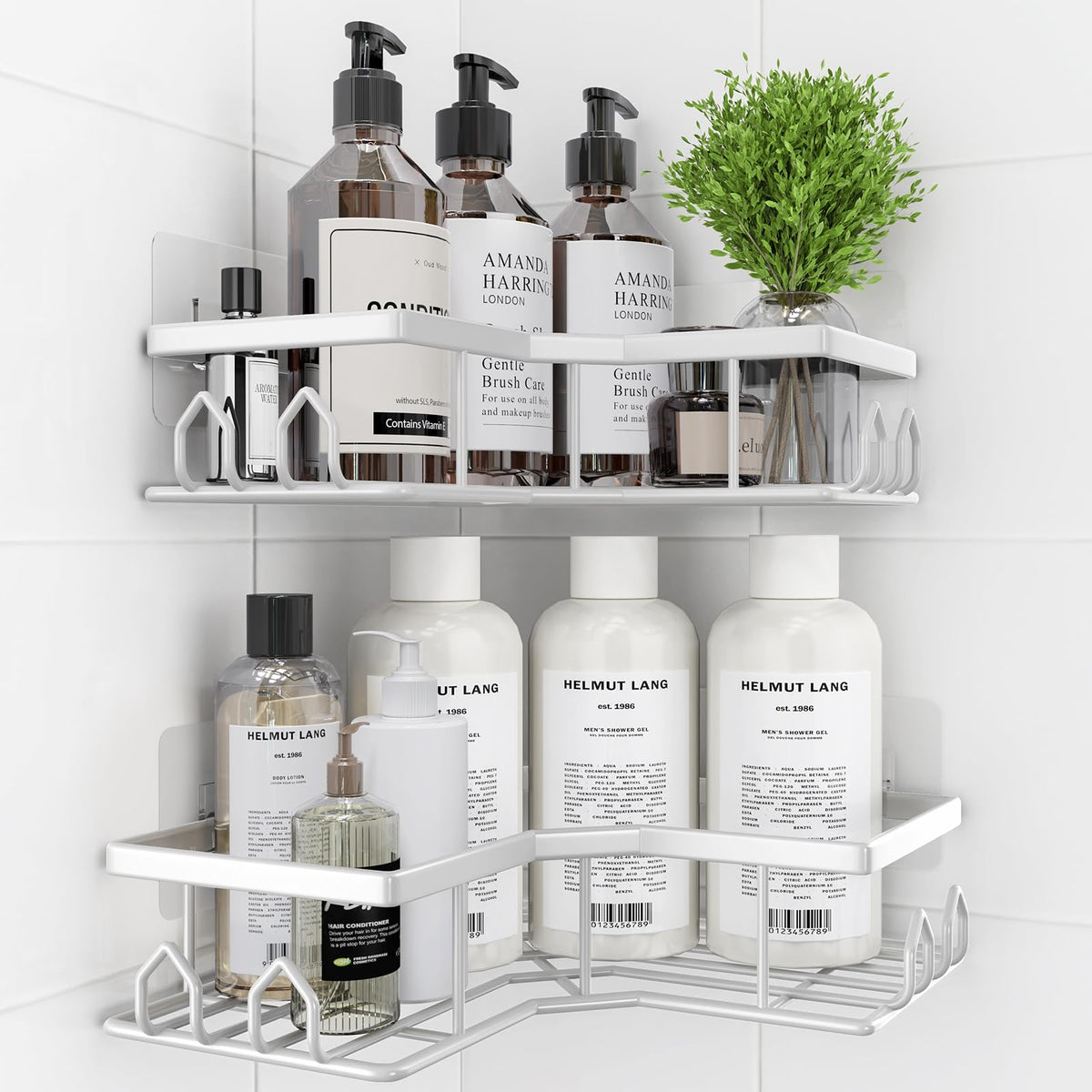 Adhesive Shower Caddy, 2 Pack Corner Bath Organizer, Rustproof Stainless Steel Shower Shelves with Large Capacity, No Drilling Shelves for Bathroom Storage, Home, Kitchen Decor (Silver).