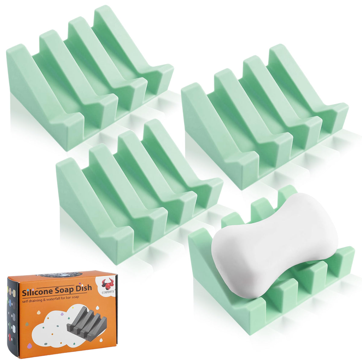 Self Draining Soap Dish Holder,Silicone Soap Dish,for Bathroom,Kitchen, Sponges,Can Extend Soap Life,Keep Soap Bars Dry and Easy Cleaning (White,1-Pack)