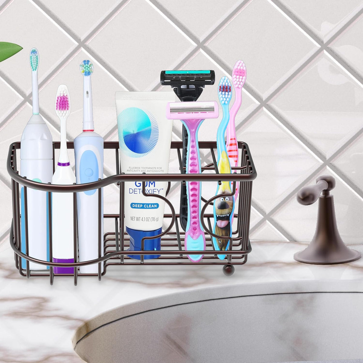 Simple Houseware Multi-Functional 6 Slots Toothbrush Holder, Bronze