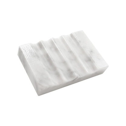 WeDoDecor Real Marble Soap Dish for Shower Stone Tray Small Bar Soap Holder with Self Draining | Non-Slip, Luxury Bath Room Accessories (White)