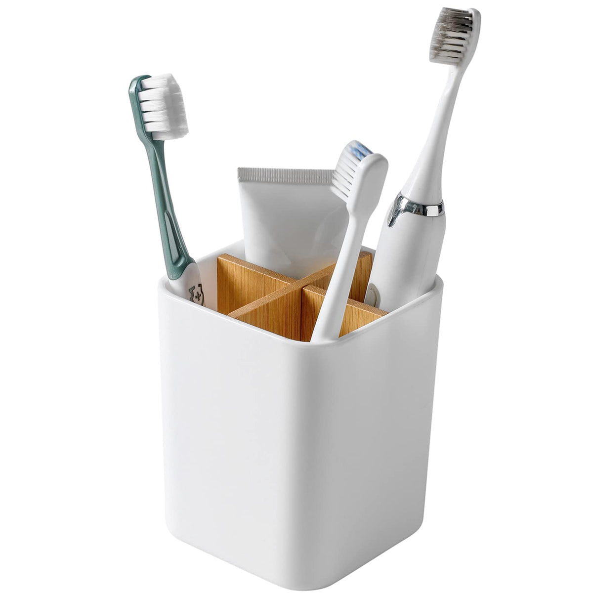 Bamboo Toothbrush Holder for Bathrooms Toothpaste Organizer - Green