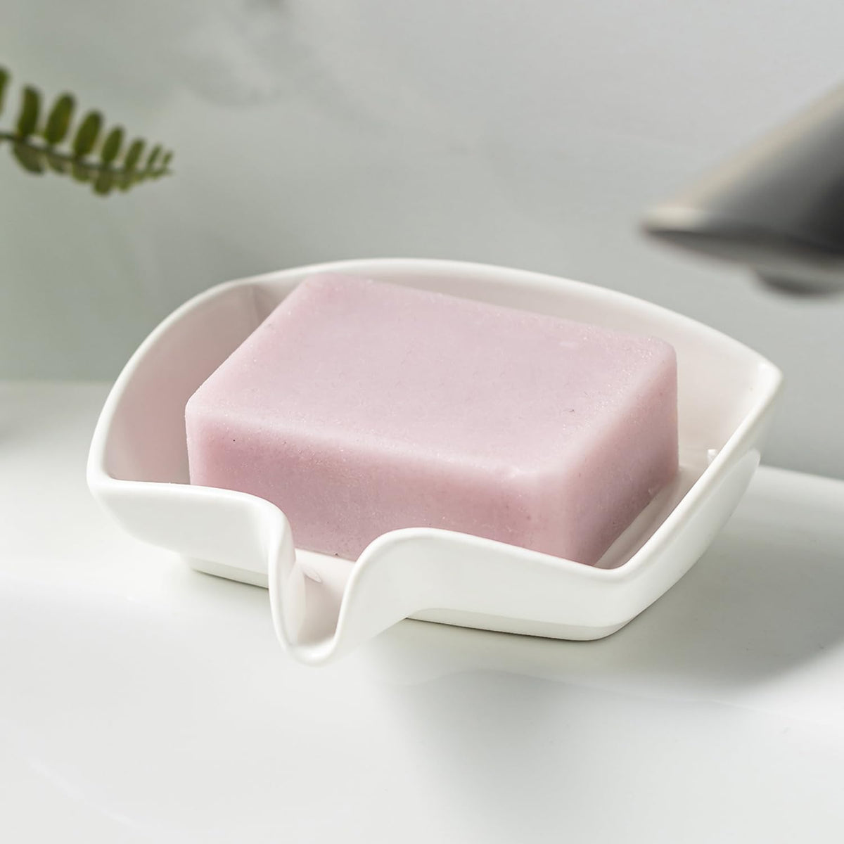 Zoeeker Self Draining Soap Dish, Ceramic Soap Holder with Waterfall Design